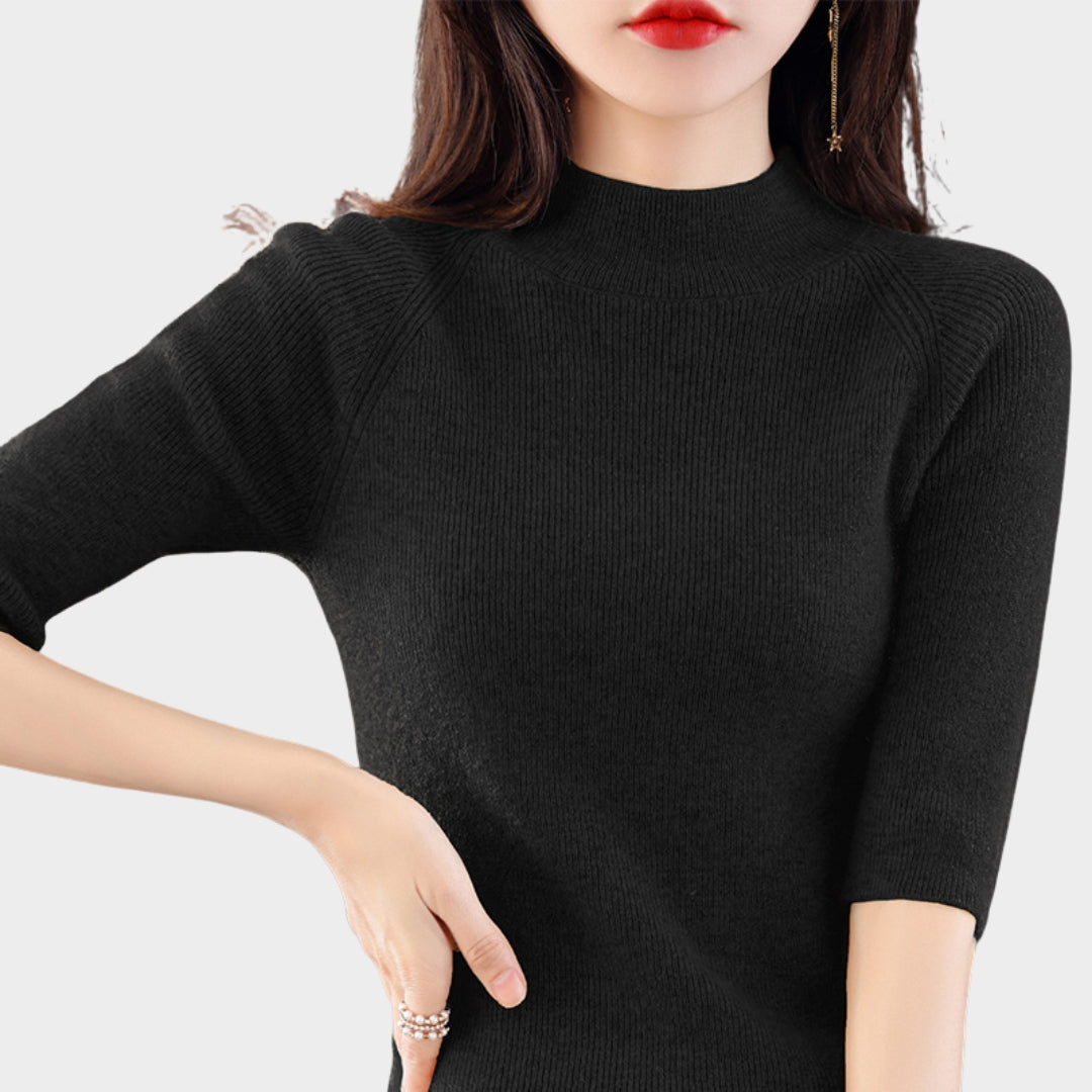 Women's Cashmere Blend Sweater – Slim Fit Short Sleeve Knitted Top in Beige, Black and More