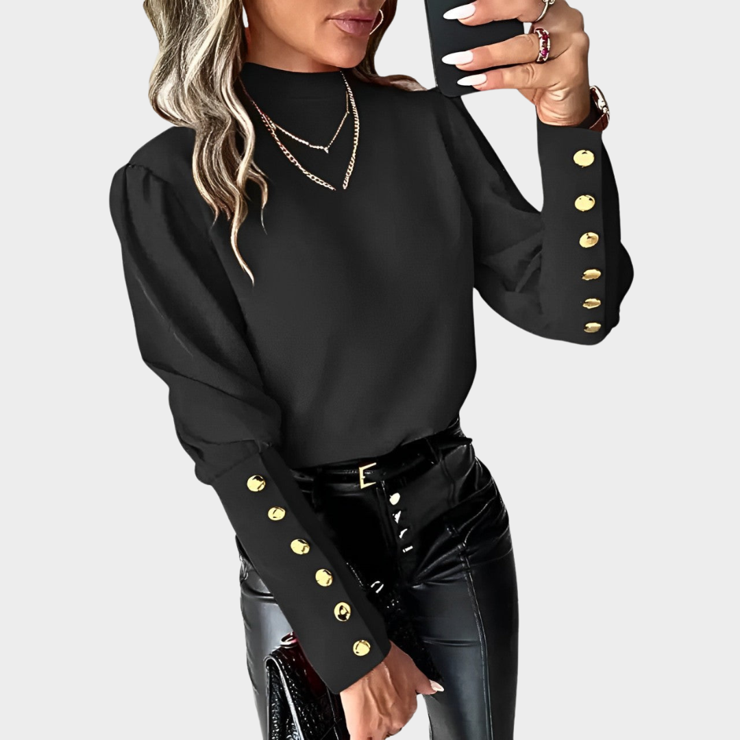 Women's Long-Sleeve Shirt – Elegant Round Neck – Button Detail – Lace Back – Soft & Stylish – Multiple Colours