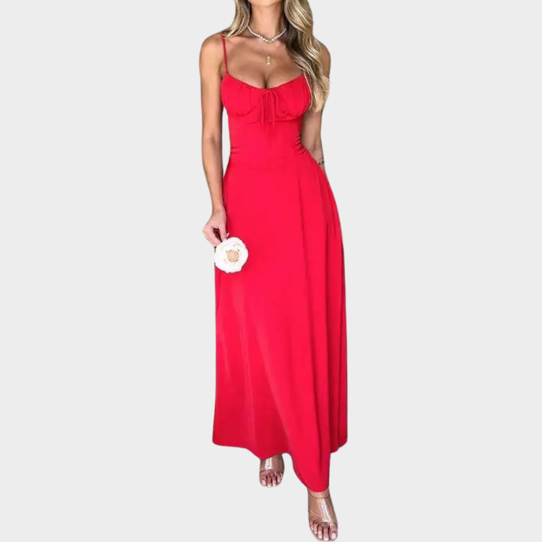 Women’s Spaghetti Strap A-Line Maxi Dress – Waist Wrap Fit with Backless Design – Lightweight Fabric – Multiple Colours