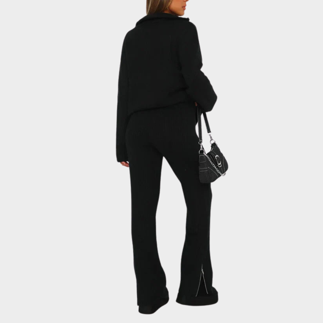 Women's Two-Piece Knitted Set – Long Sleeve – Lapel Collar – Soft Fabric – Multiple Colours