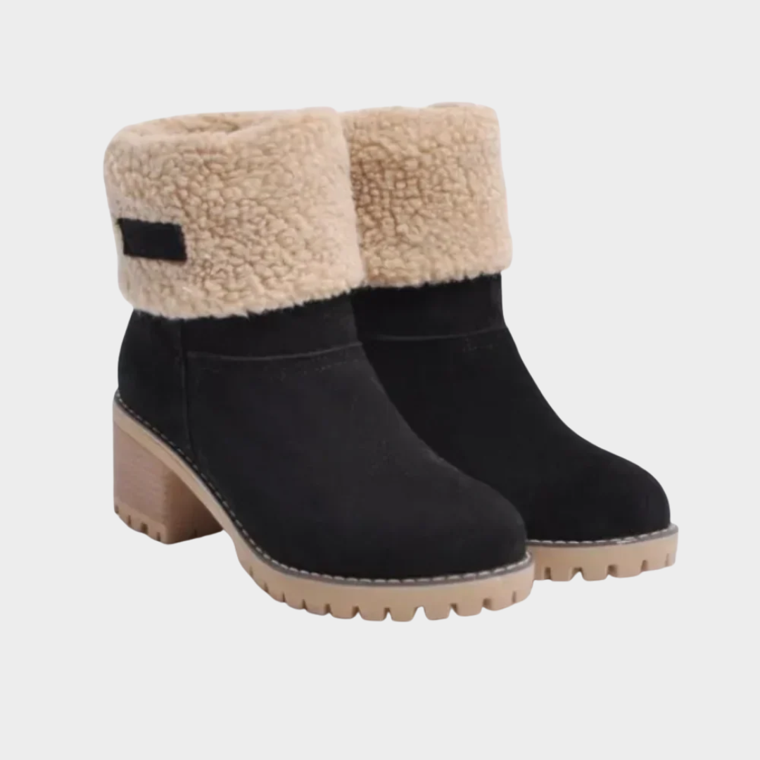 Women’s Shearling Lined Ankle Boots – Fold-Over Cuff – Chunky Heel – Cozy Warm Interior – Multiple Colours