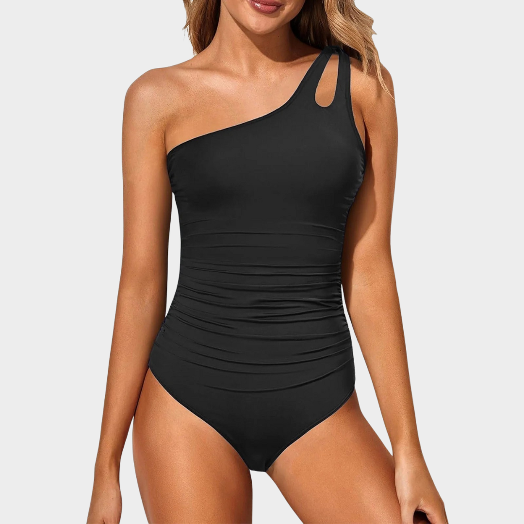 Women One-Piece Swimsuit – Single Shoulder Fit with Streamlined Cut and Smooth Finish – Stretchy Nylon Comfort – Multiple Colours