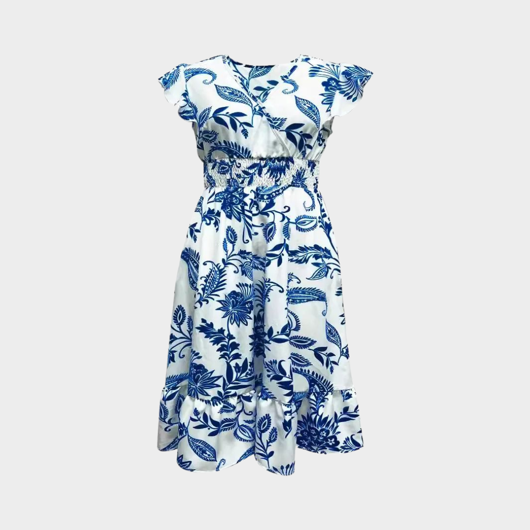 Women's Elegant Ruffle Sleeve Dress – Flattering A-Line Fit – Soft & Breathable Fabric – Blue