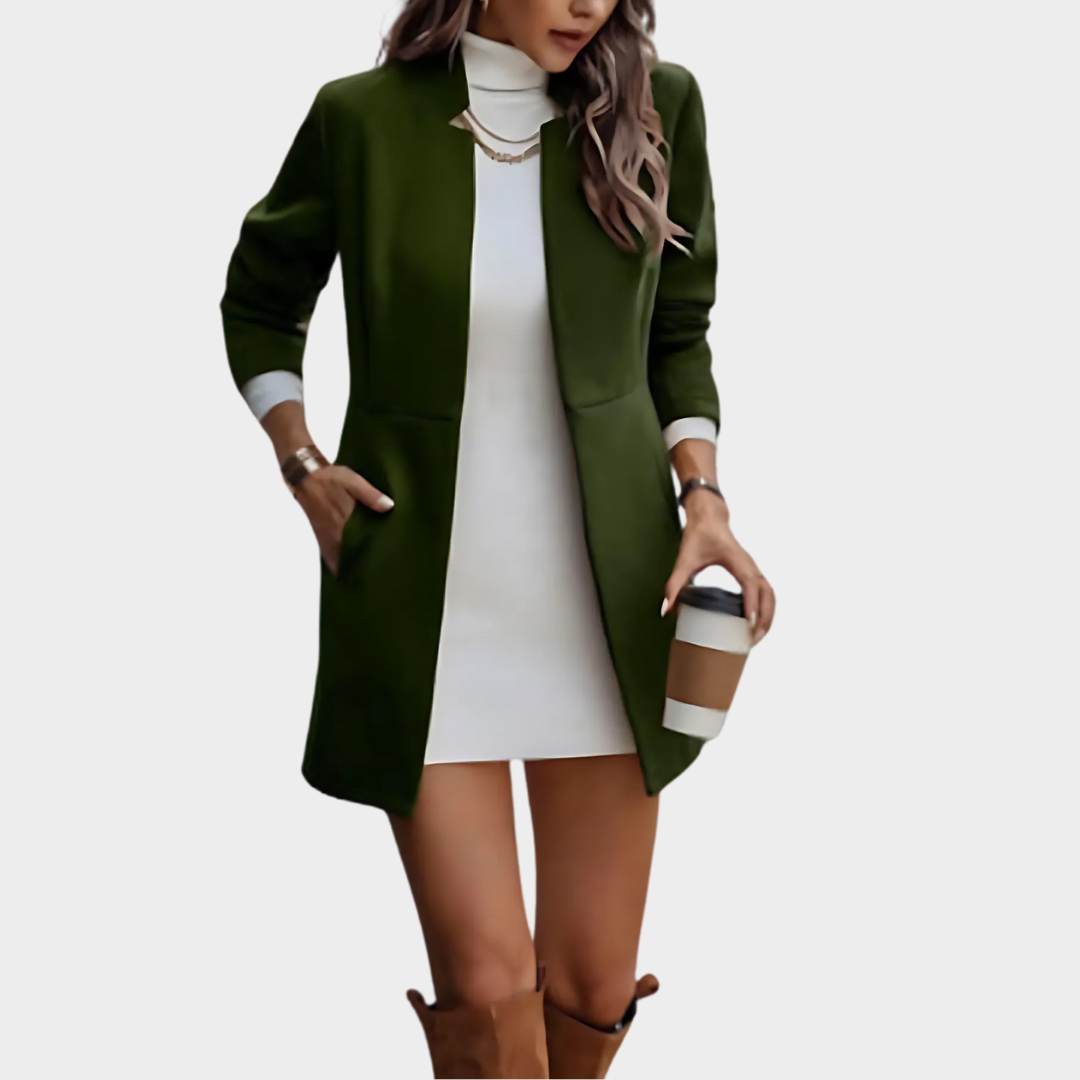 Women's Wool Coat – Stand Collar – Long Sleeve – Solid Colour – Straight Fit – Multiple Colours
