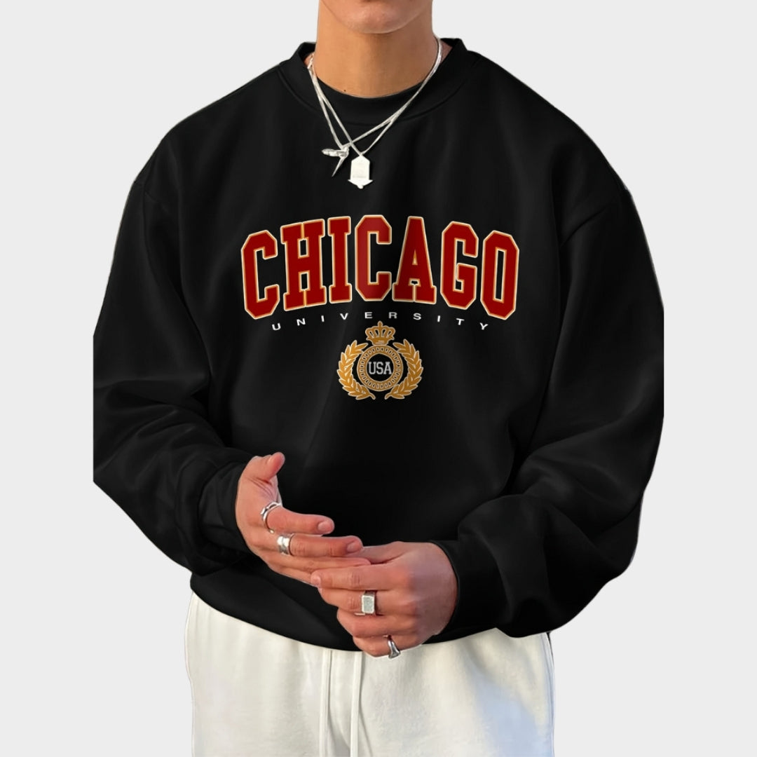 Men's Letter Print Hooded Sweatshirt – Casual Loose Fit, White/Blue/Black/Red, Cotton Blend