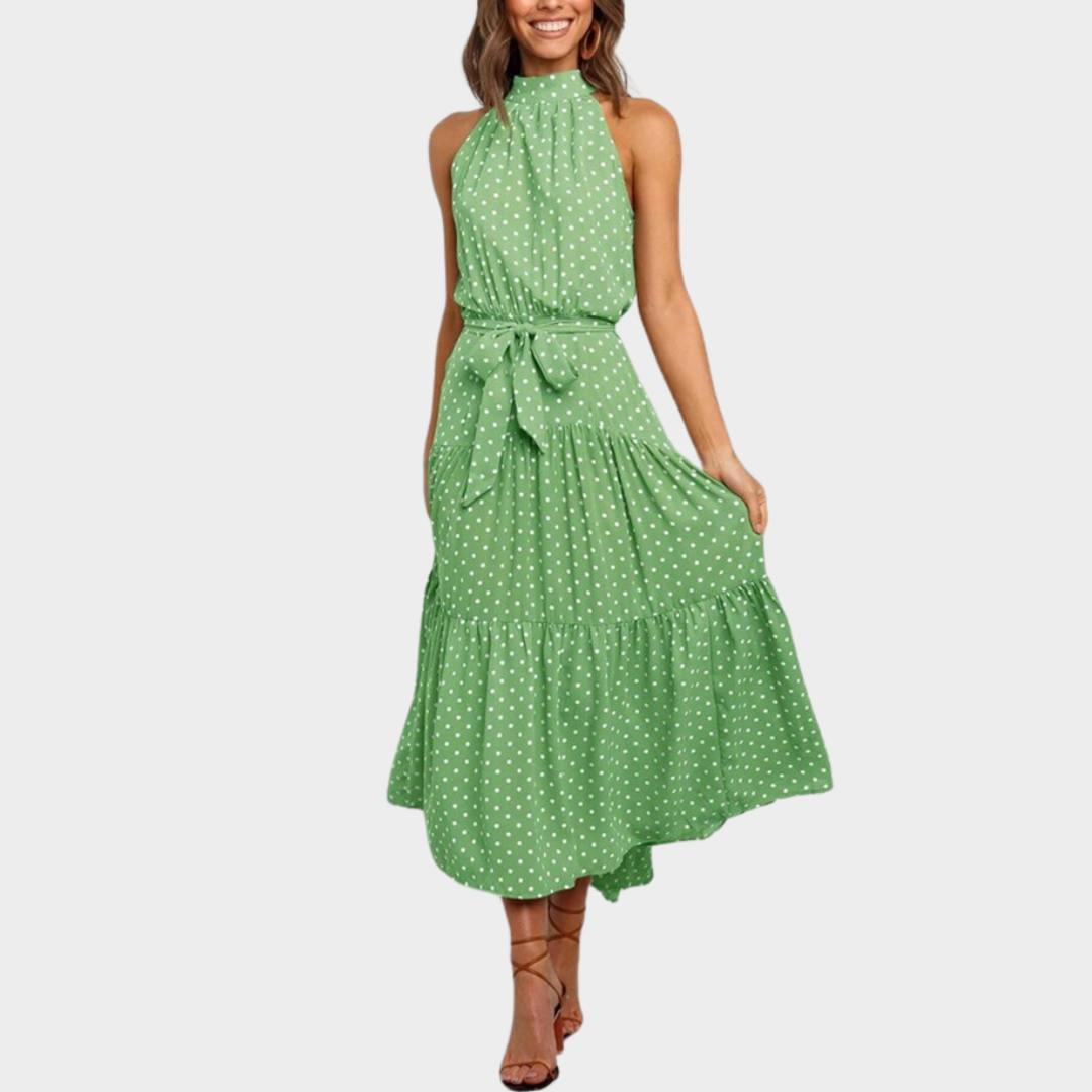 Women's Boho Floral Maxi Dress – Sleeveless Halter Neck – Lace-Up Design – Multiple Colours
