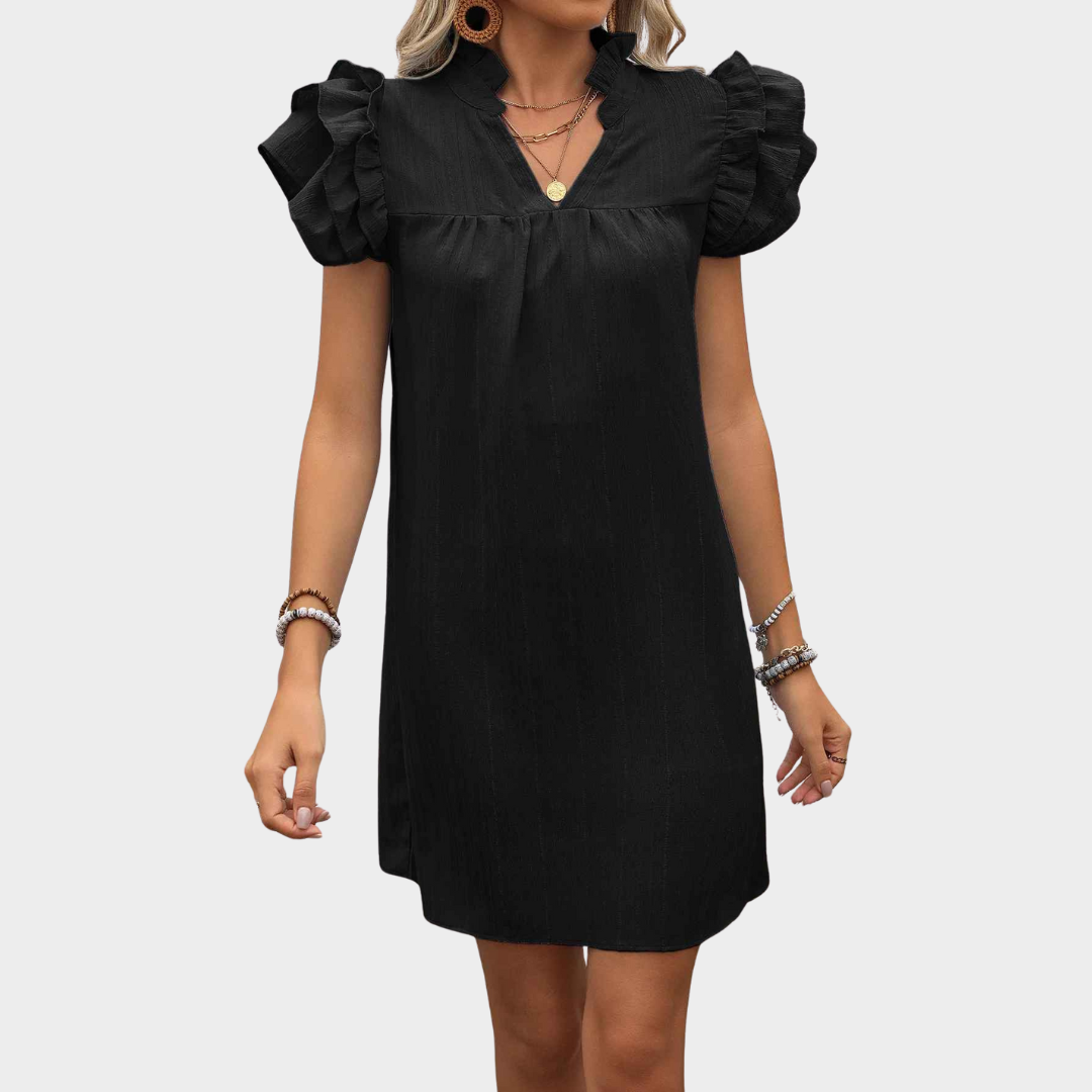 Women's Elegant V-Neck Short Sleeve Dress – Splicing Design with Comfortable Fit – Multiple Colours