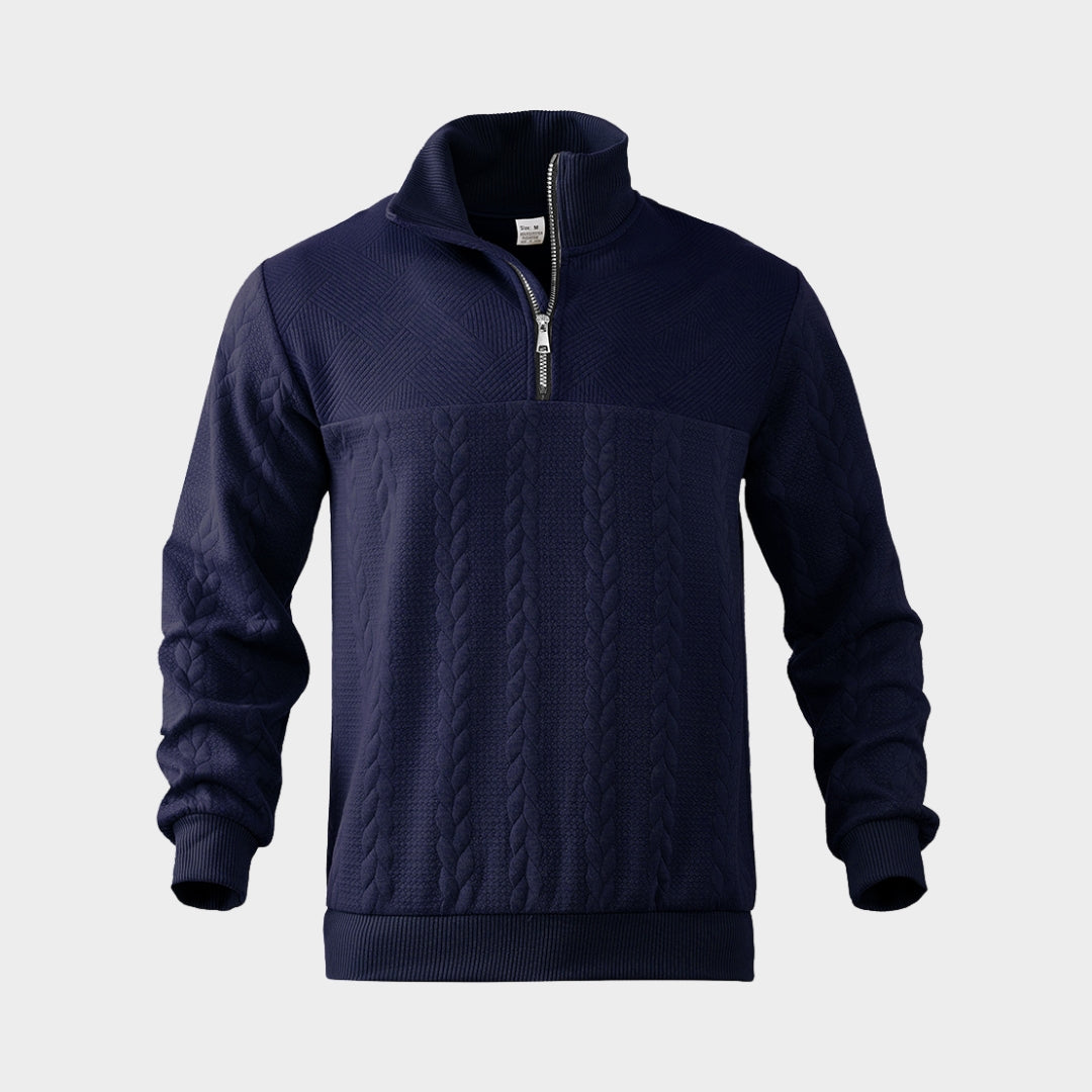 Men’s Casual Henry Collar Zip Sweater – Long Sleeve Knitted Zipper Top ( Navy Blue, Khaki, and More)