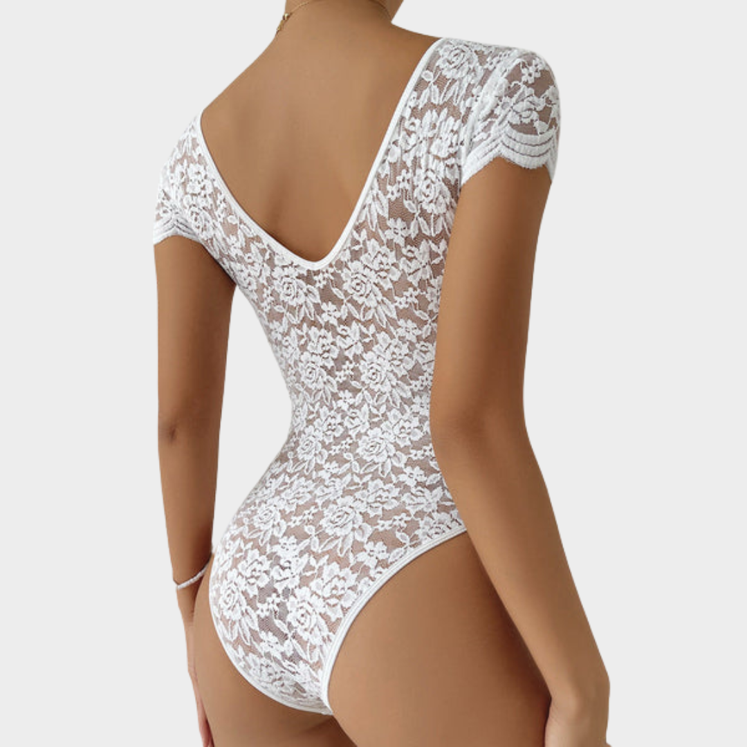 Women's Lace Romper – V Neck – Elastic Bodycon Fit – Hollow Mesh – Party Jumpsuit – Multiple Colours