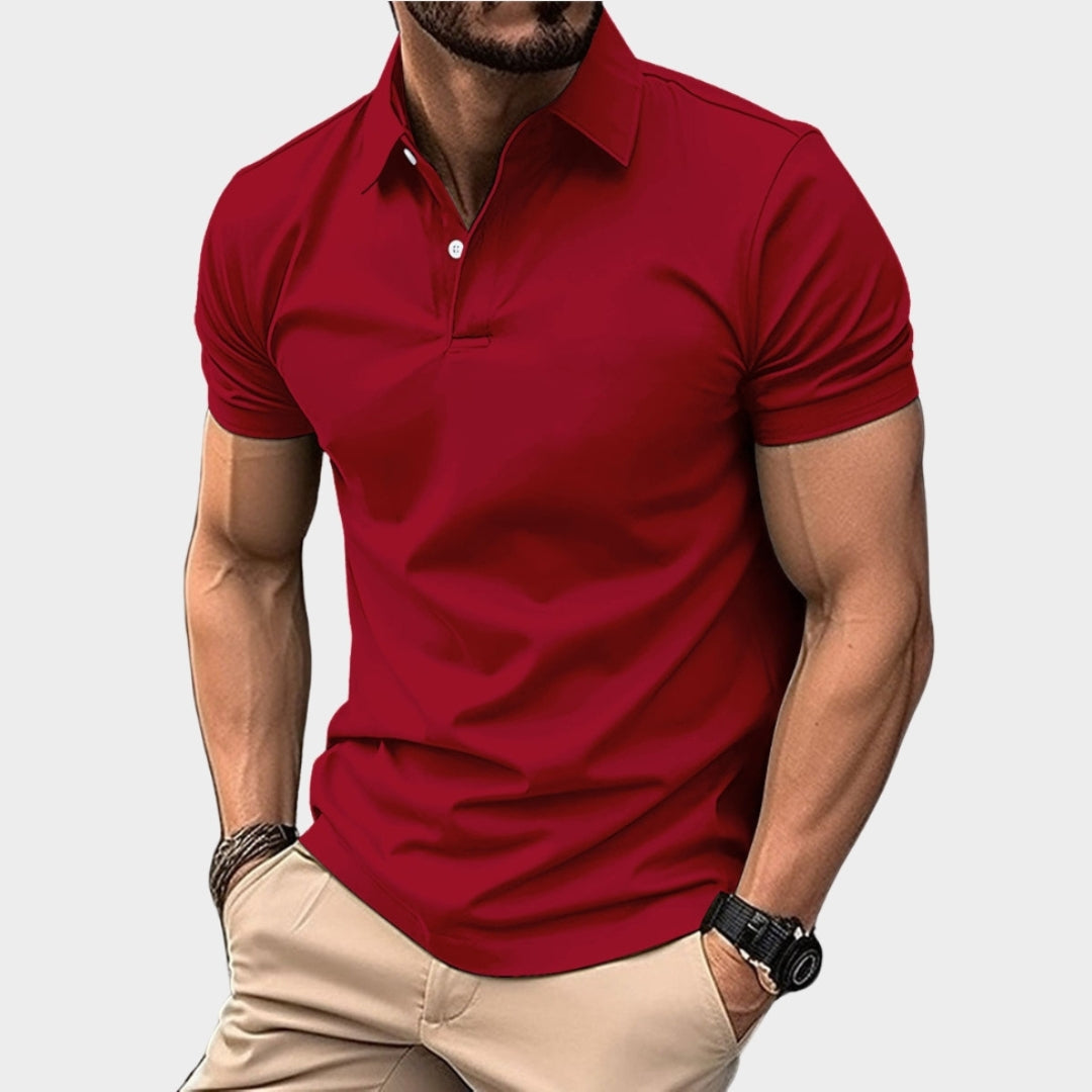 Men's Polo Shirt - Short Sleeve Lapel Button Solid Color Summer Casual T-Shirt, Purple, Dark Green, Navy Blue