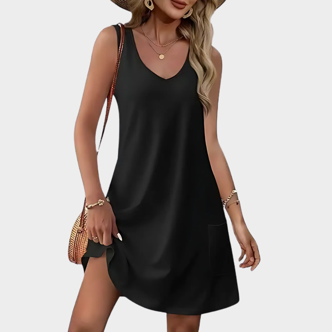 Women’s Sleeveless Mini Dress – Round Neck Loose Fit Vest Style – Geometric Print Casual Design – Lightweight Soft Fabric – Multiple Colours