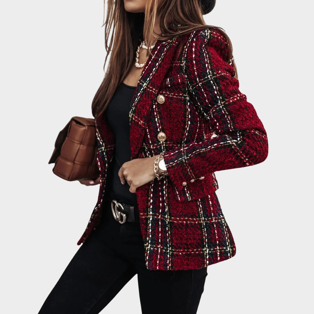 Women’s Printed Double Button Suit Jacket – Long Sleeve Slim Fit Polyester Fiber Blazer – Multiple Colours