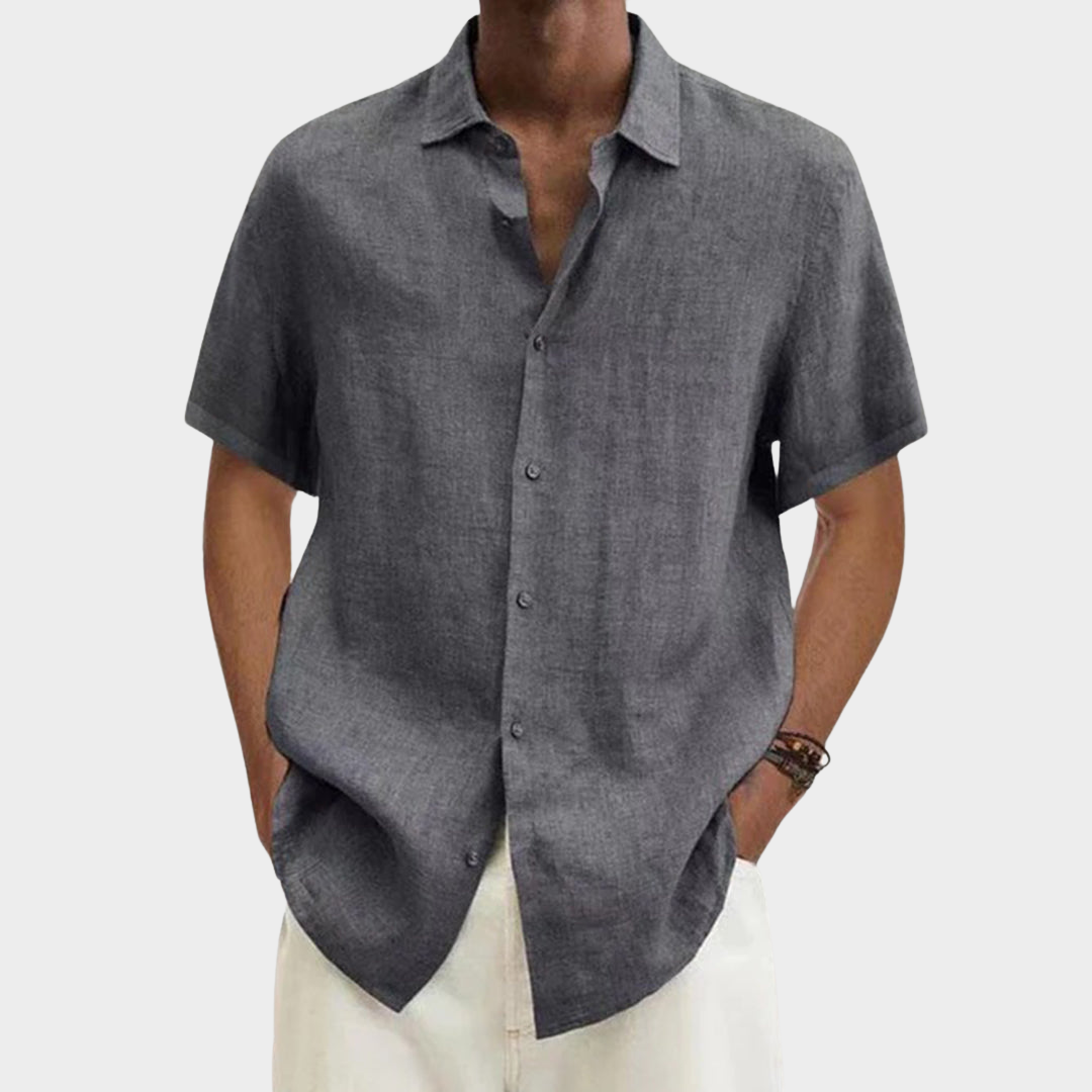 Men's Cotton Linen Blouse - Short Sleeve - Turn-Down Collar - Button-Up - Multiple Colours