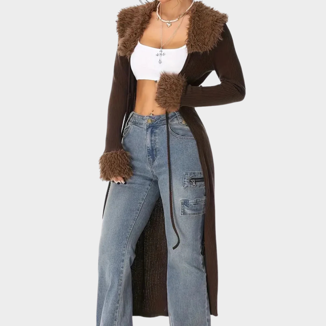 Women’s Classic Cardigan – Longline Fit – Soft Knit Fabric – Elegant Style – Brown