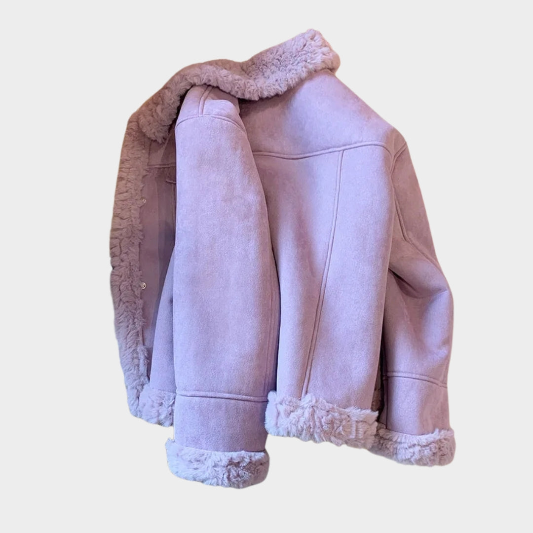 Oversized Women’s Purple Lambswool Coat - Autumn & Winter Plush Thick Wool Fur Coat