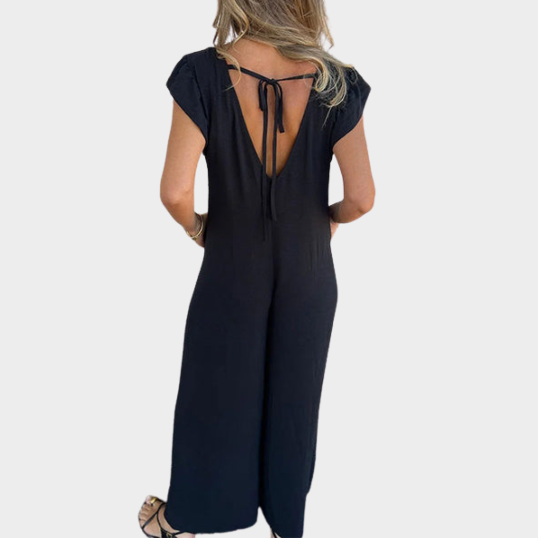 Women's Jumpsuit – V-Neck – Short Sleeve – Ruffle Detail – Leopard Print – Multiple Colours