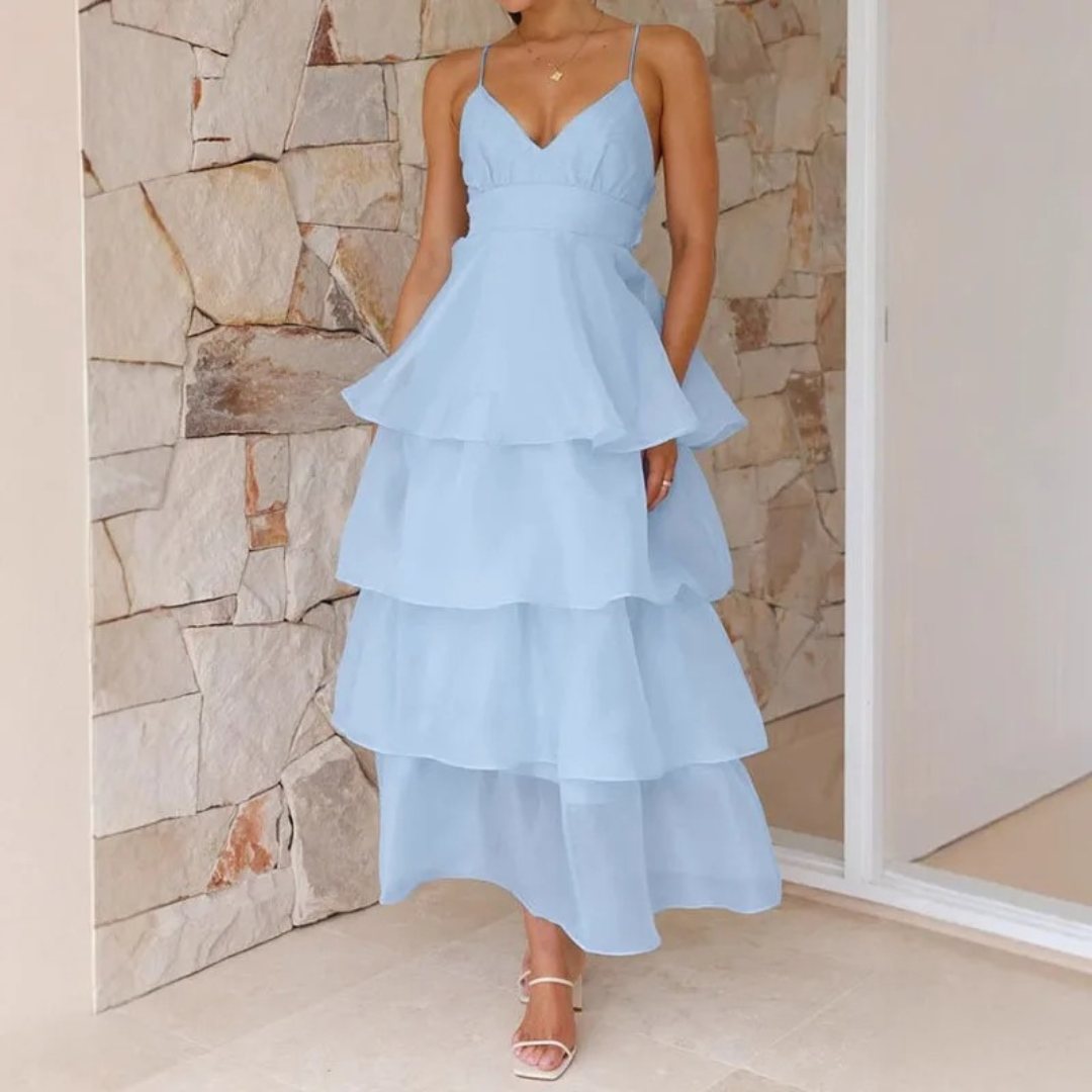 Women Strapless Backless Cake Dress – Solid Colour Evening Tiered Fit – Multiple Colours