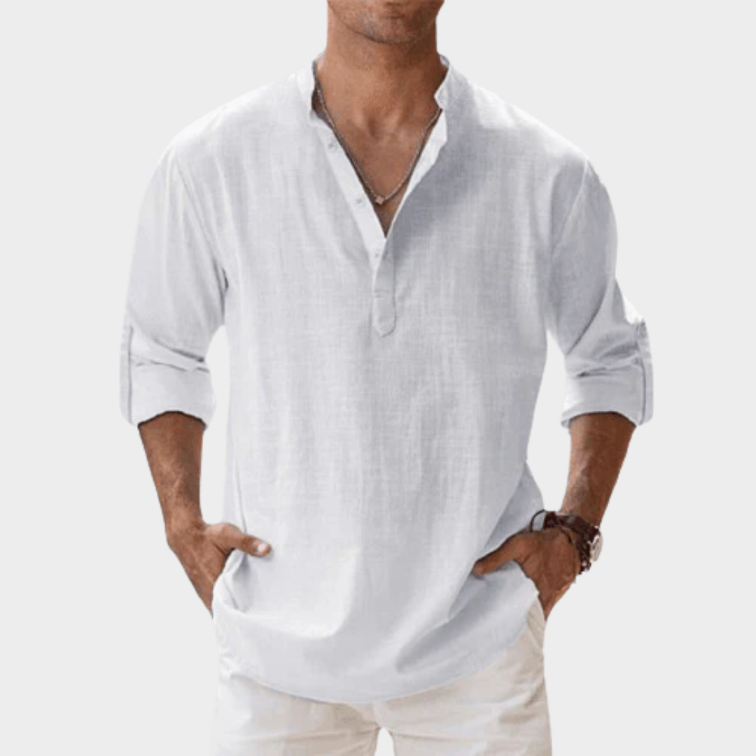 Men’s Casual Long Sleeve Shirt – Lightweight Cotton Linen Henley Style – Relaxed Fit with Beach-Inspired Design – Multiple Colours