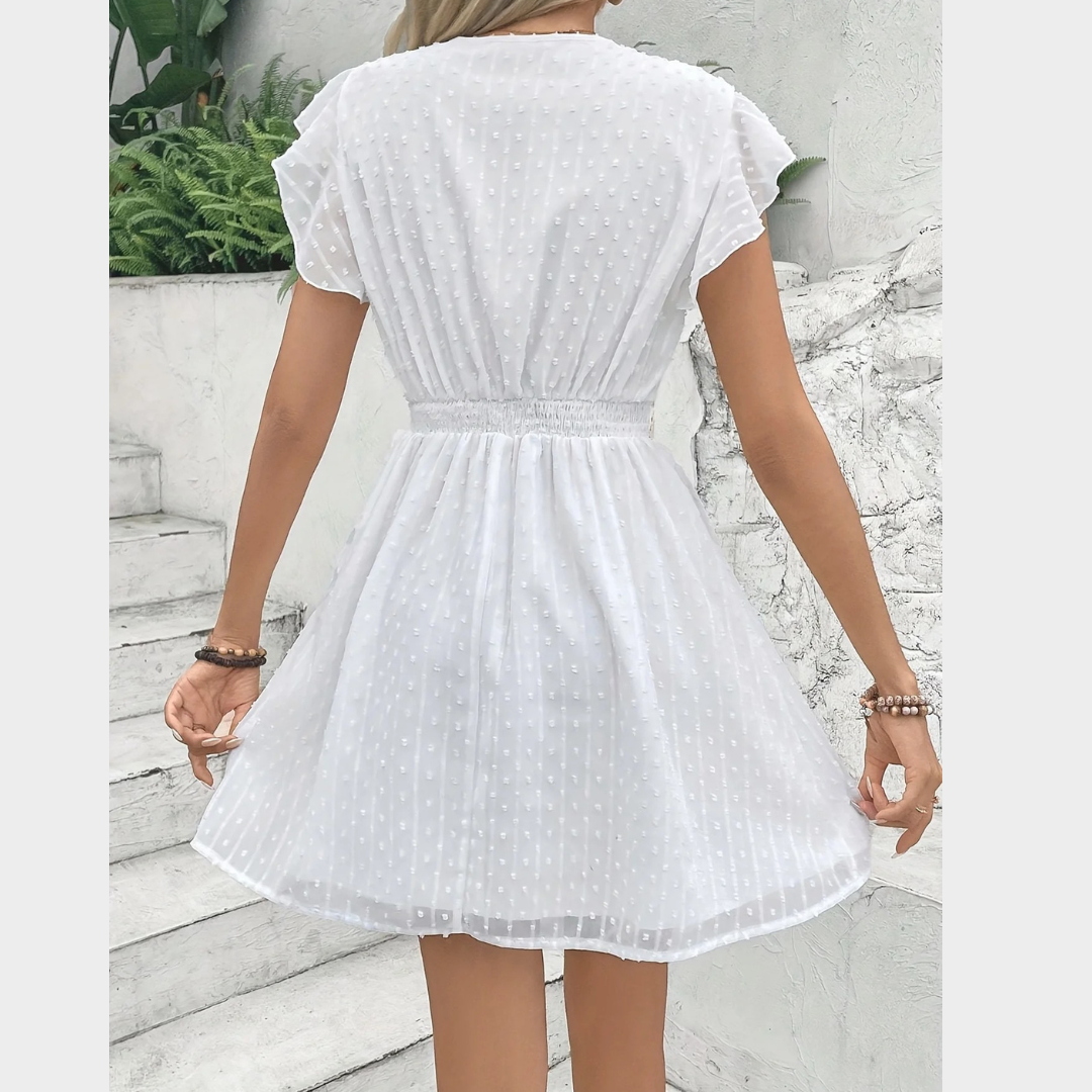 Women’s A-Line V-Neck Dress – Elegant Fit and Flare with French Lace Overlay – Sleeveless Fully Lined Design – Multiple Colours
