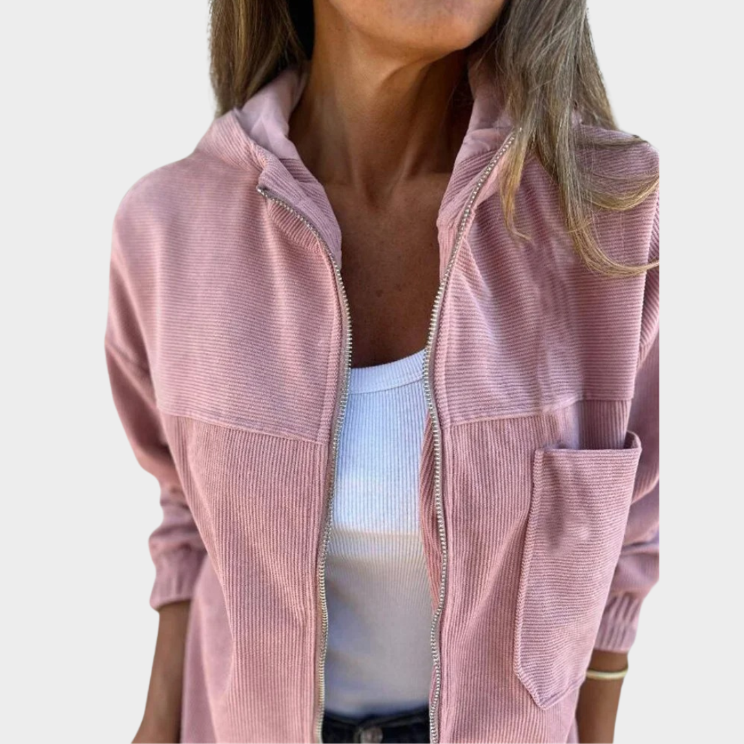 Women’s Hooded Jacket – Corduroy Long Sleeve Outerwear – Zip Closure – Casual Relaxed Fit – Multiple Colours