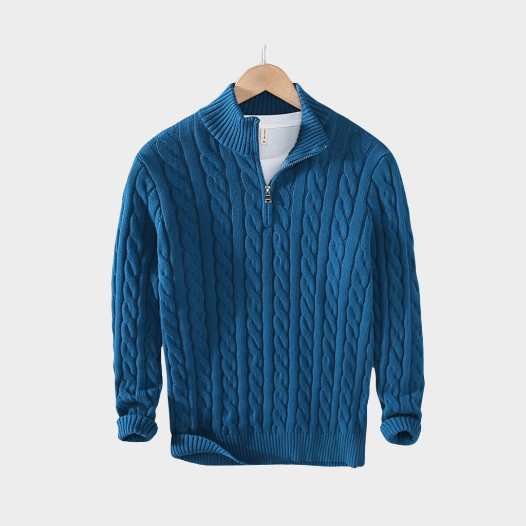 Men's Autumn Winter Cotton Pullover Half-Zip Sweater – Old Money Style - Casual Stand-Up Collar