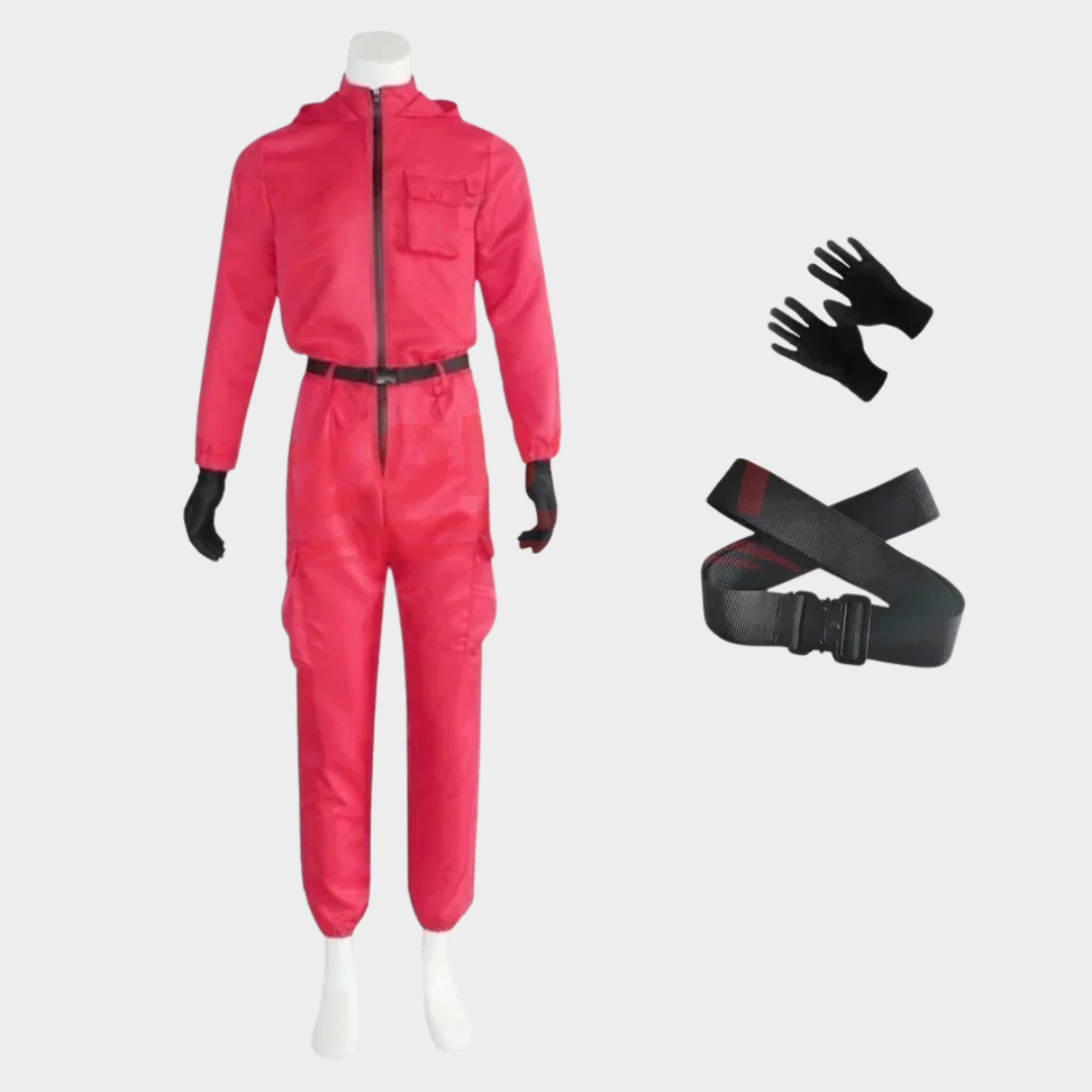 Squid Game Guard Halloween Costume – Unisex Cosplay Jumpsuit with Mask Options for Adults & Teens – Hooded Overall Outfit – Multiple Colours