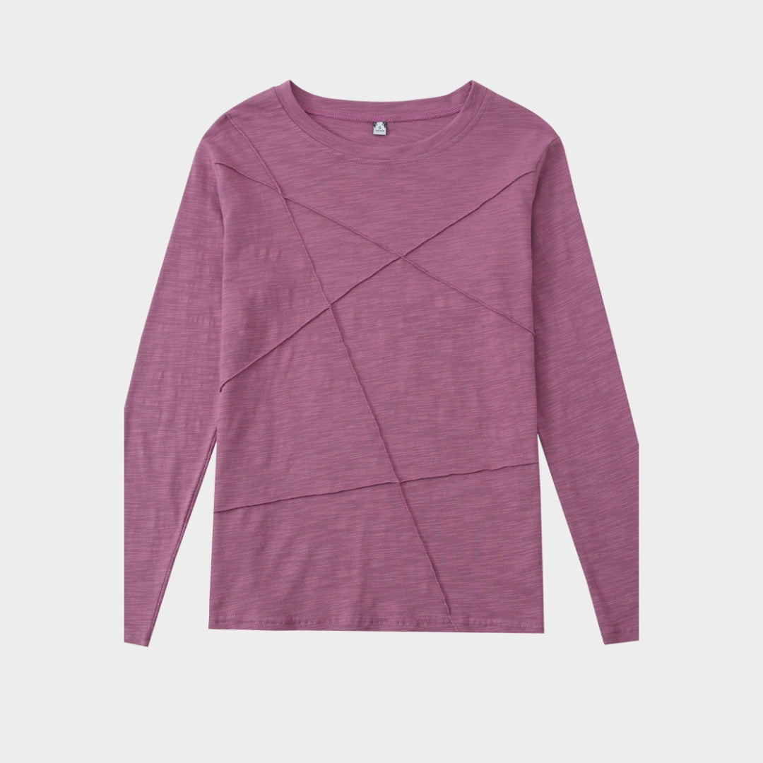 Women’s Long Sleeve T-shirt – O-neck, Loose Fit, Ribbed Bamboo Cotton, White, Blue, Green, Purple