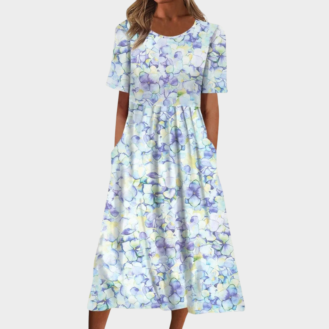 Women’s Maxi Dress – Boho Style – Loose Fit – Floral Print – O-Neck – Short Sleeve – Multiple Colours