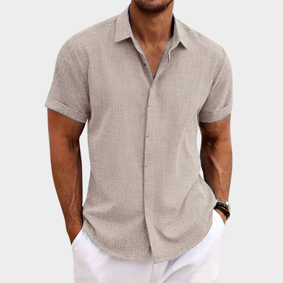 Men's Casual Short Sleeve Shirt – Relaxed Fit – Cotton Linen Blend – Beach Style – Multiple Colours