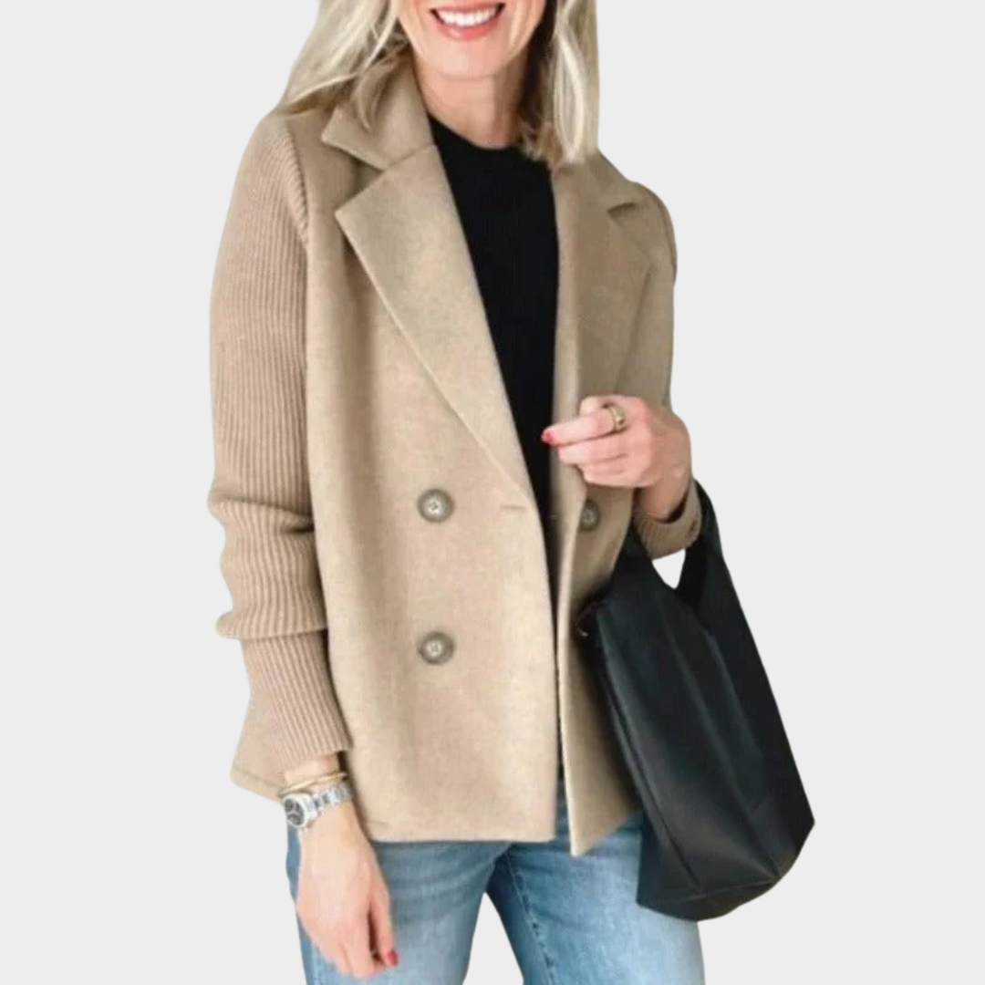 Women’s Double Breasted Tweed Wool Blend Blazer – Long Sleeve Knitted Office Jacket – Multiple Colours