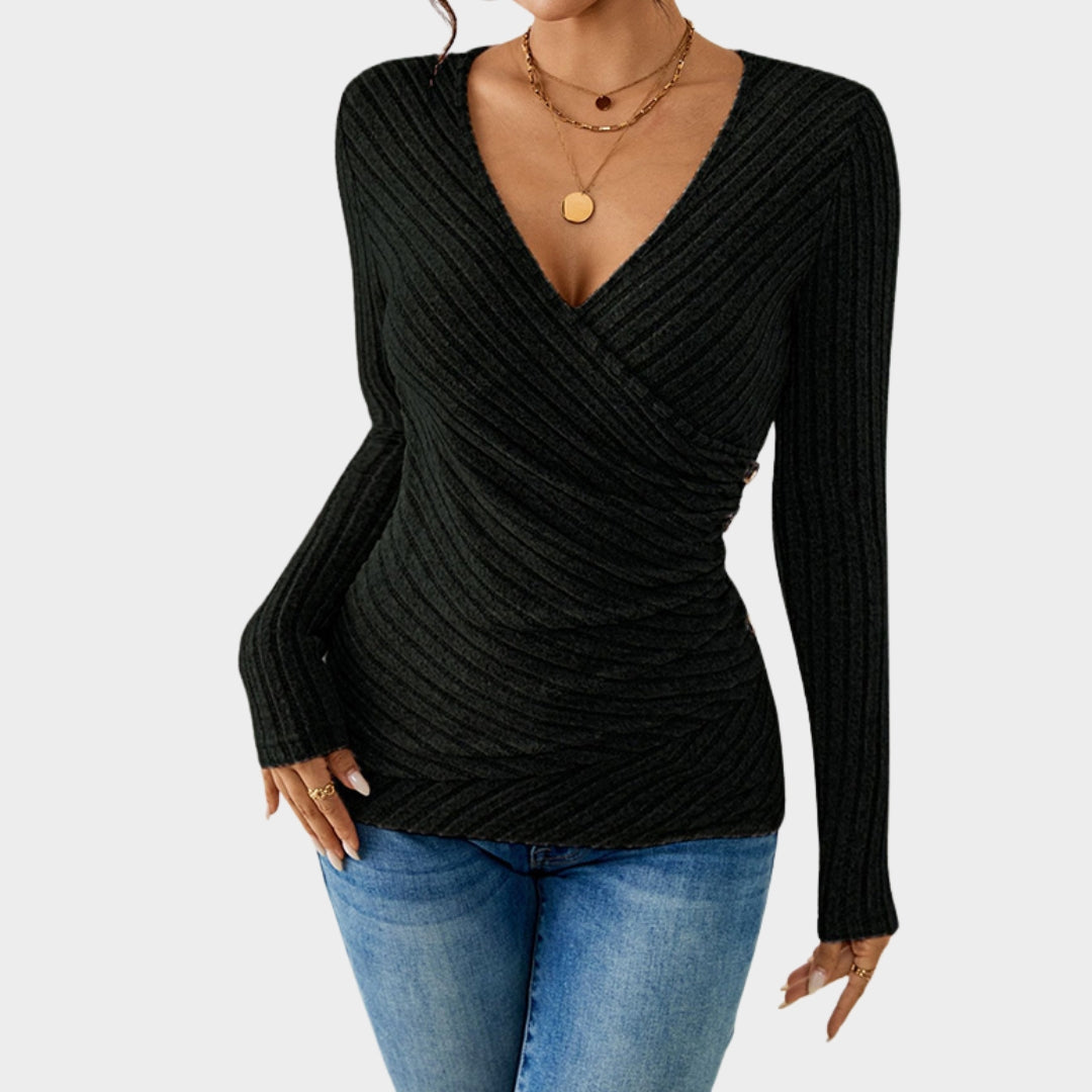 Women's Knitted V-Neck Sweater - Button Detail - Slim Fit & Soft Pullover - Warm & Comfortable - Multiple Colours