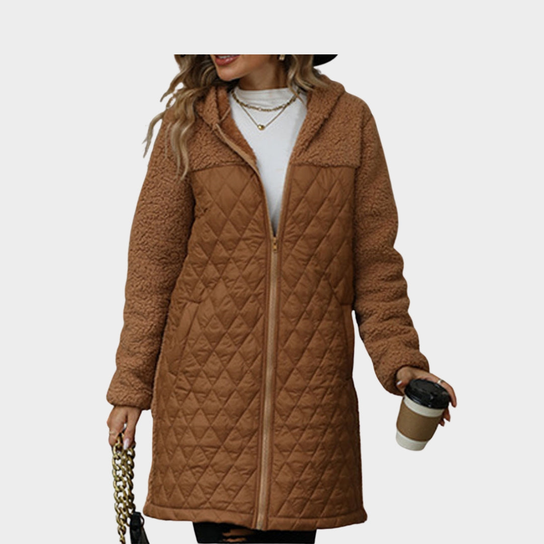 Women’s Thick Hooded Coat – Warm Long Sleeve Zipper, Brown