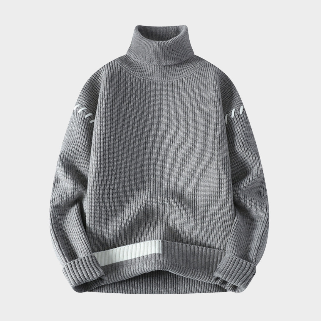 Men's Turtleneck Sweater - Loose Casual Knit Pullover with Patchwork Design (Black, Green, and More)