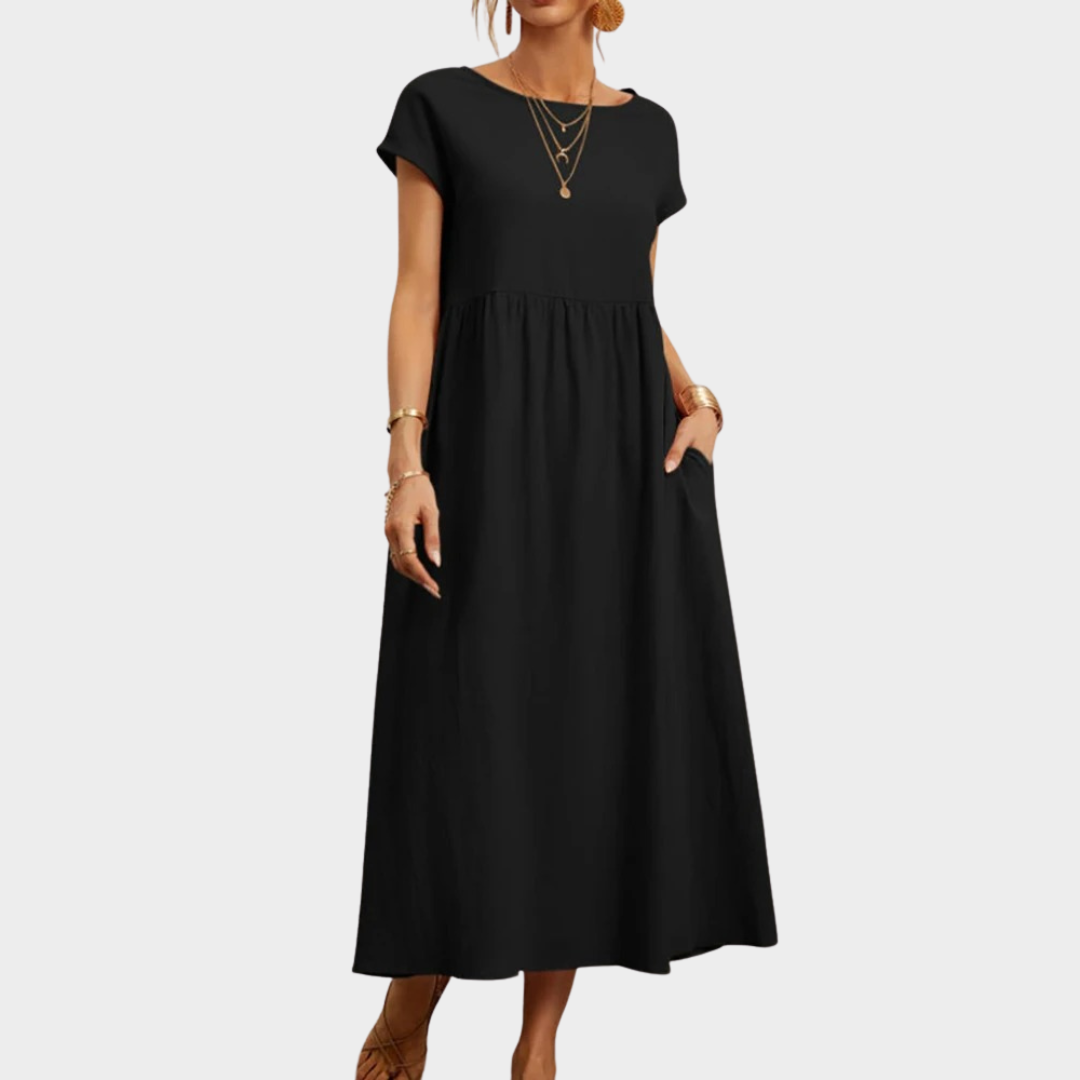 Women’s Midi Dress – Short Sleeve Oversized Fit – Cotton Linen Blend – Harajuku Style – Multiple Colours