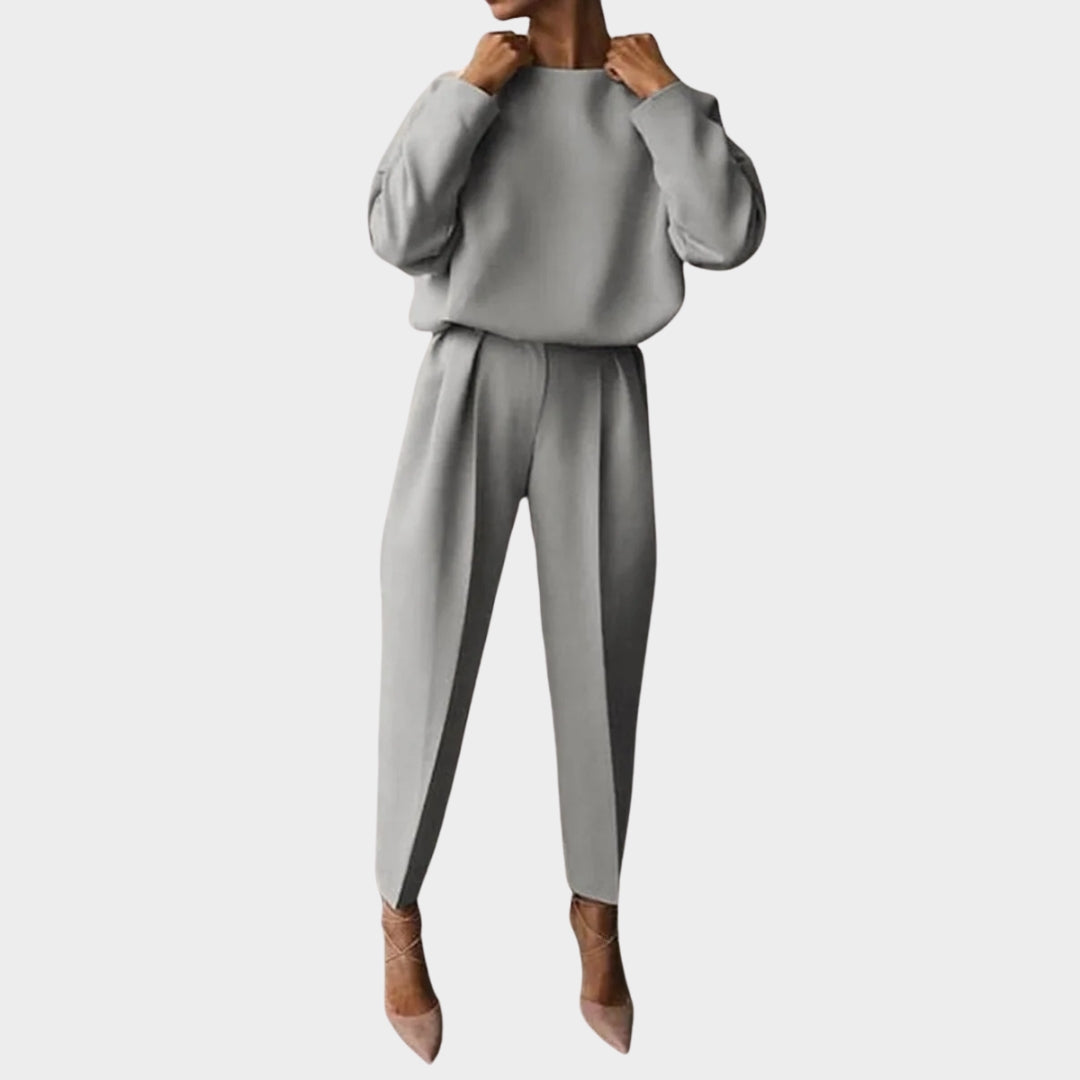 Women's Two-Piece Set - Loose Long-Sleeve Top & High-Waisted Trousers - Chic & Comfortable - Multiple Colours