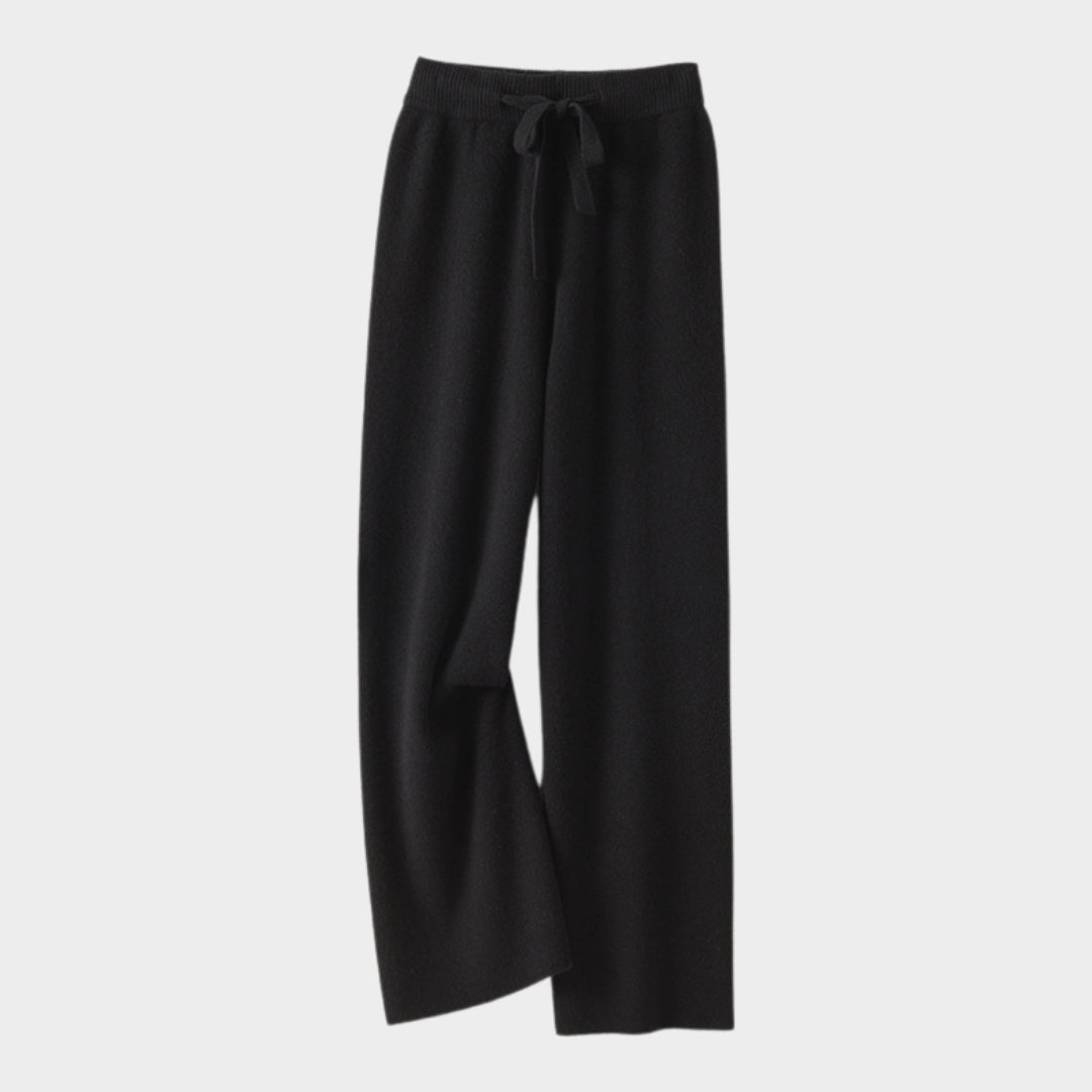 Women’s Cashmere Wide Leg Pants - High Waist Knitted Trousers - 100% Pure Wool - Winter Casual (Dark Grey, Camel, Black, and More)