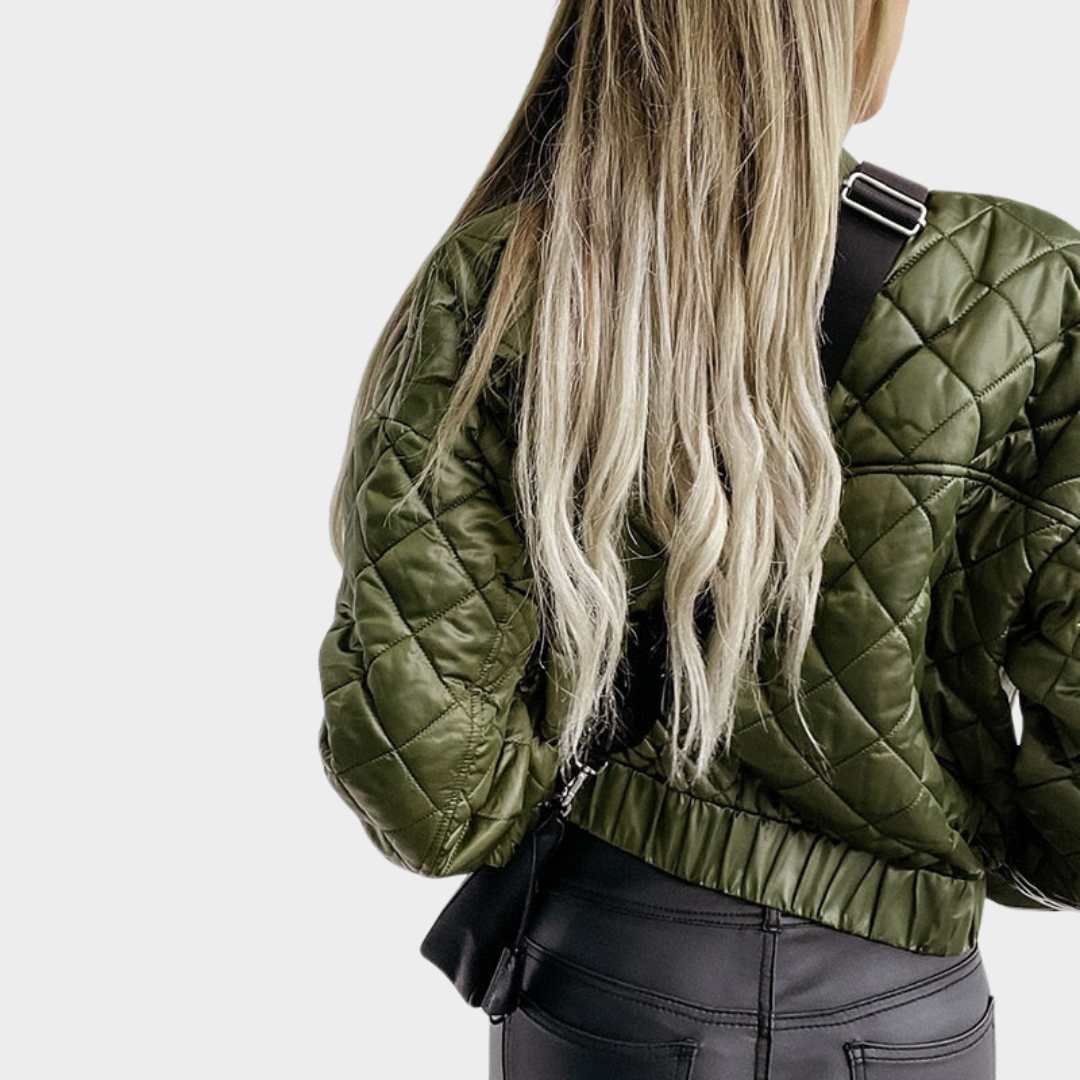 Women's Quilted Puffer Jacket – Short MA1 Style – Sequin Angel Wings – Warm & Stylish – Multiple Colours