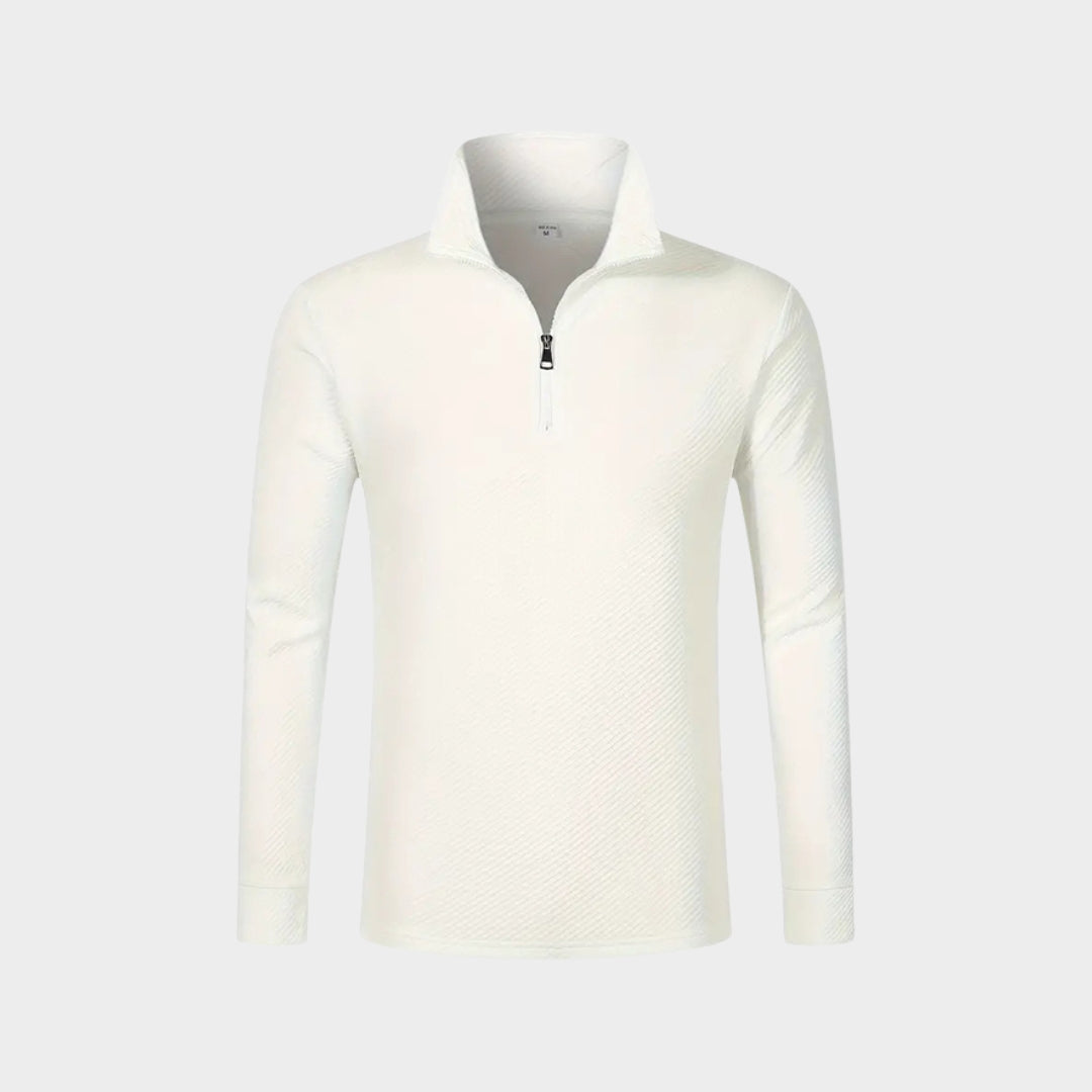 Men's Long Sleeve Polo Shirt - Twill Jacquard Zipper, Comfortable Breathable Casual Top, Dark Grey, Light Grey, Khaki