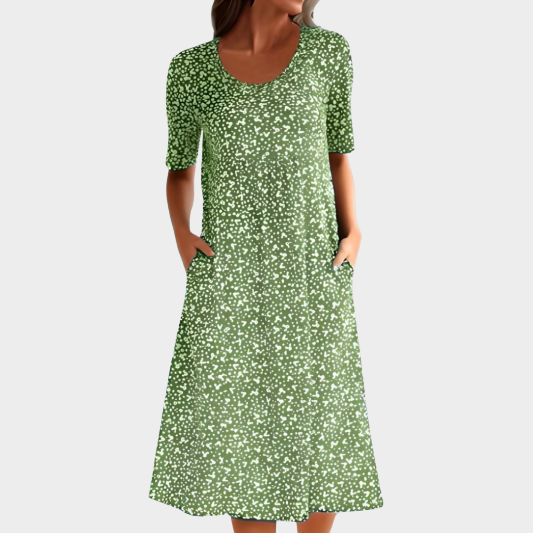 Women’s Loose Fit Midi Dress – Floral Print with Short Sleeves and Casual Boho Style – Lightweight and Breathable – Multiple Colours