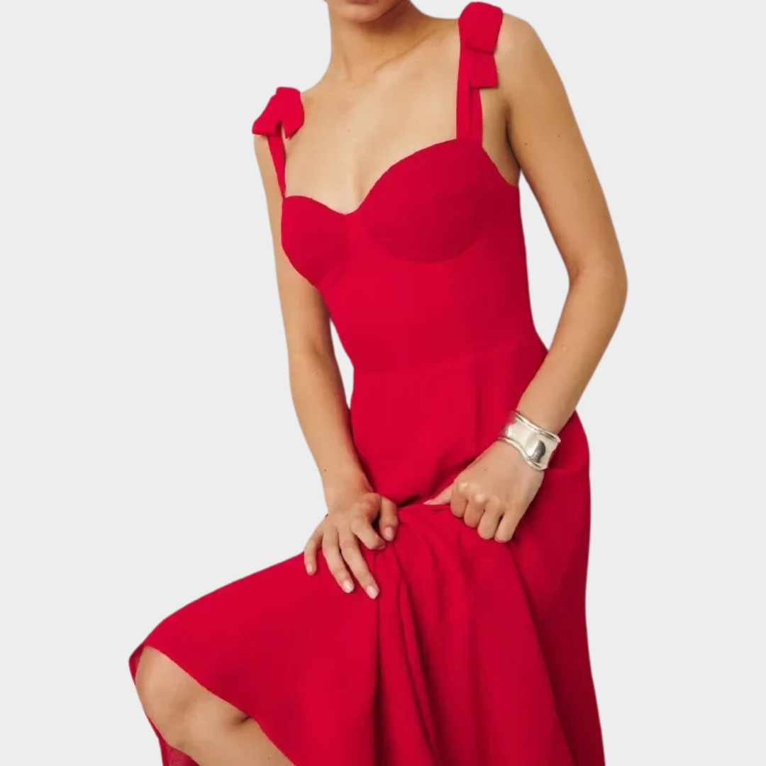 Women's Bodycon Tie-Strap Dress – Sleeveless A-Line Fit – Red