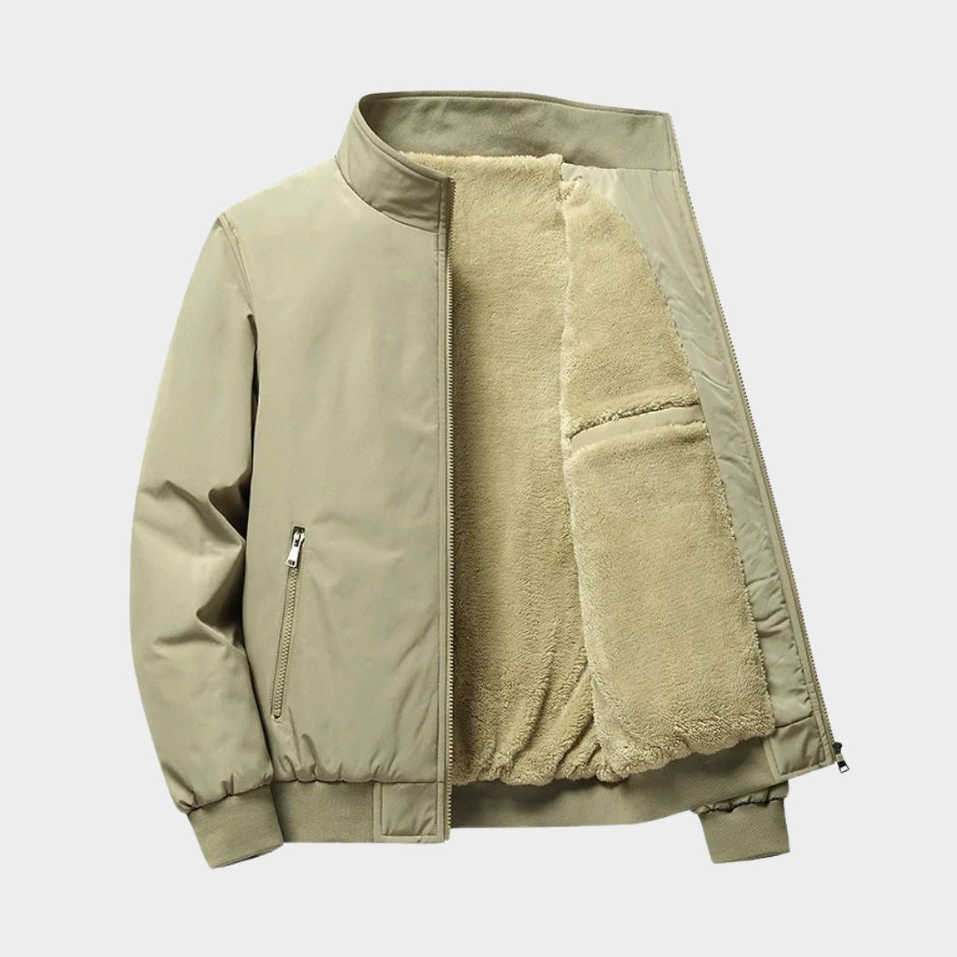 Winter Fleece Lined Cotton Jacket - Men's Thickened Plush Lamb Warm Windbreaker, Casual Coat, Beige, Black, Grey