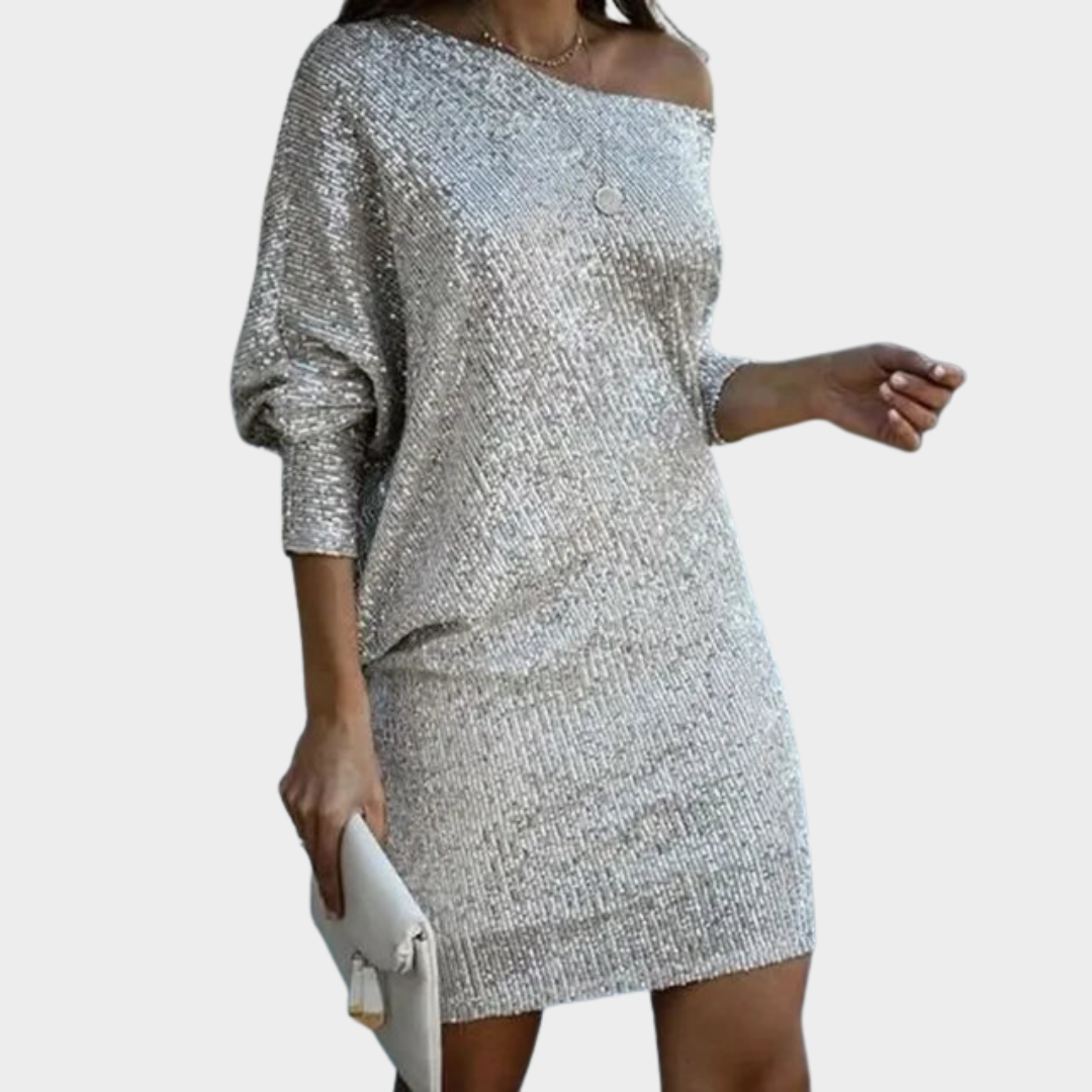 Women's Sequin Party Dress – Elegant One-Shoulder Cocktail Gown – Long Sleeve – Multiple Colours