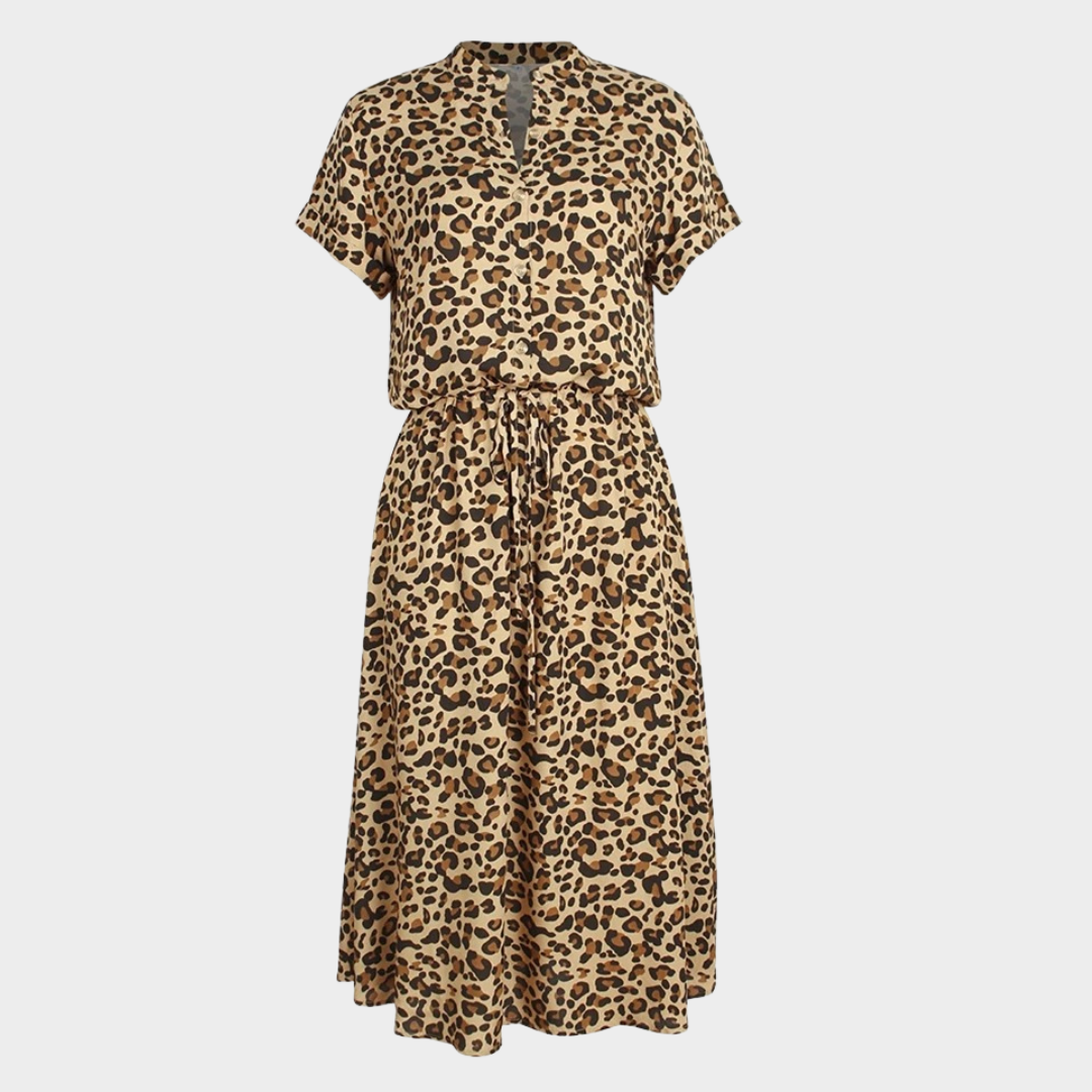 Women’s A-Line Midi Shirt Dress – Relaxed Fit – Leopard Print – Lightweight Fabric – Multiple Colours