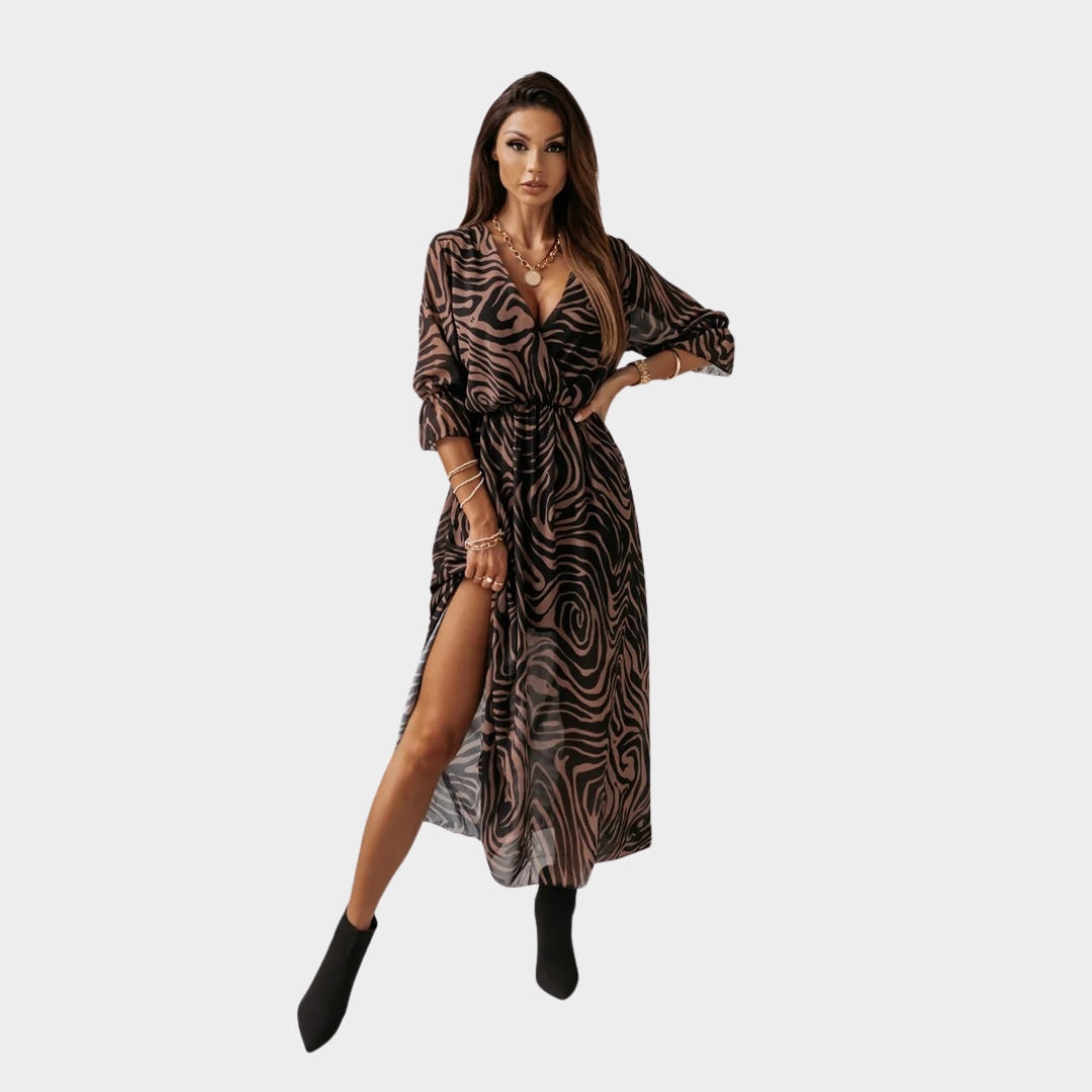Women's Floral Chiffon Maxi Dress - V-Neck - Short Sleeve - Front Split - Elegant & Flowy - Multiple Colours