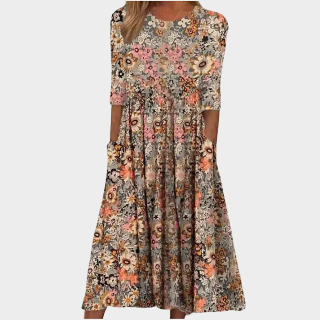 Women’s Printed Short Sleeve Dress – Casual Round Neck Loose Fit – Soft Lightweight Fabric – Multiple Colours