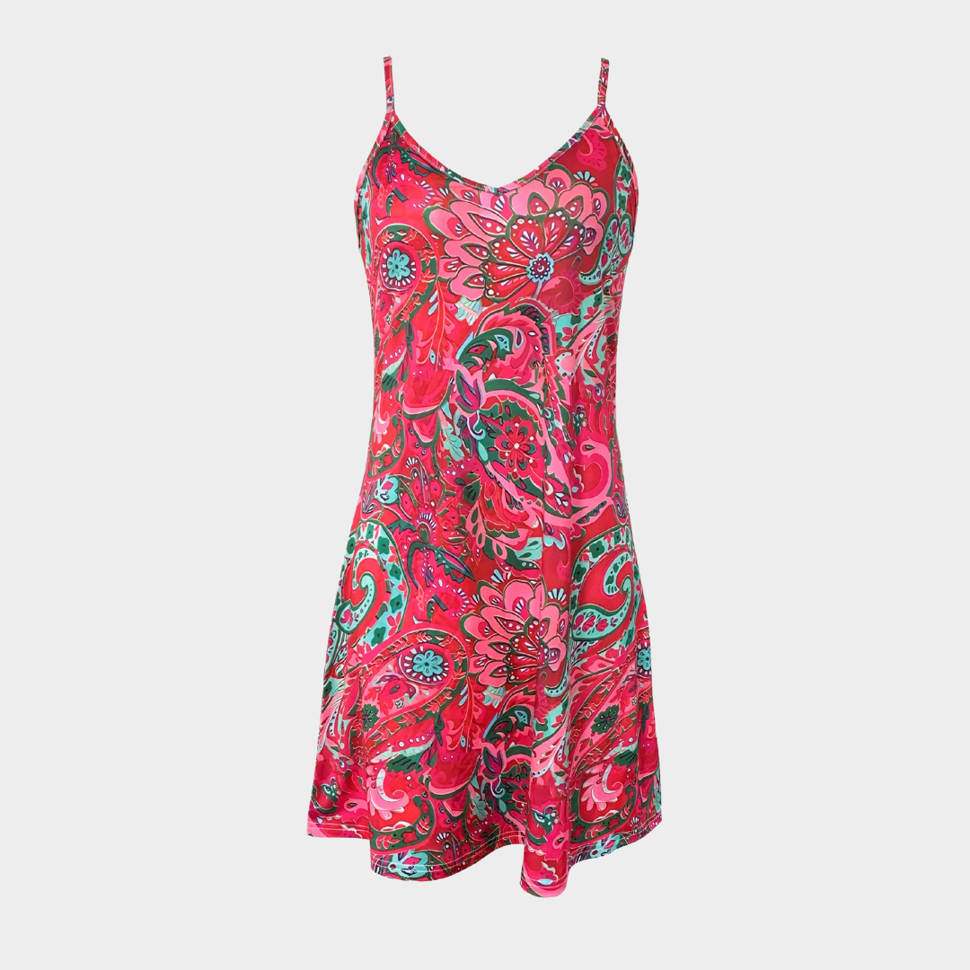 Women Cami Midi Dress – Paisley Print Lightweight Fit for Travel and Events – Multiple Colours
