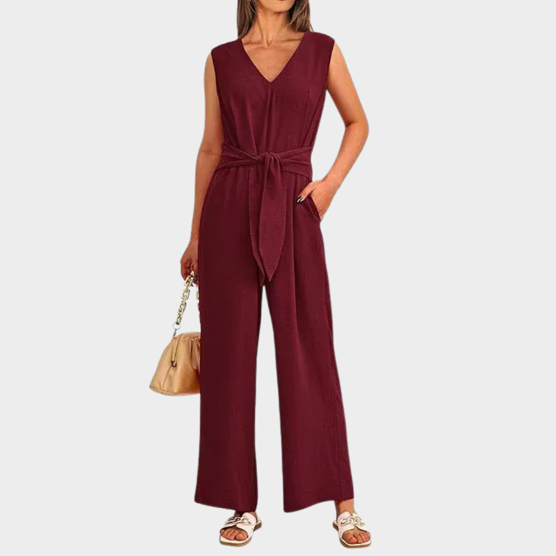 Women Wide Leg Jumpsuit – V-Neck – Sleeveless – Elegant Fit – Soft Fabric – Multiple Colours