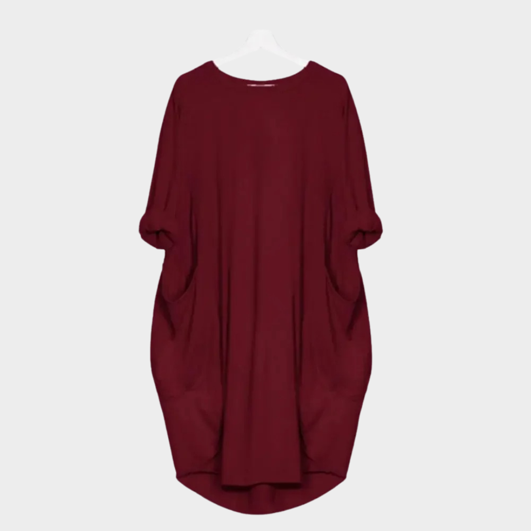 Women’s Loose Fit T-Shirt Dress – O-Neck Mid-Length with Side Pockets – Casual Solid Colour Cotton Blend – Multiple Colours