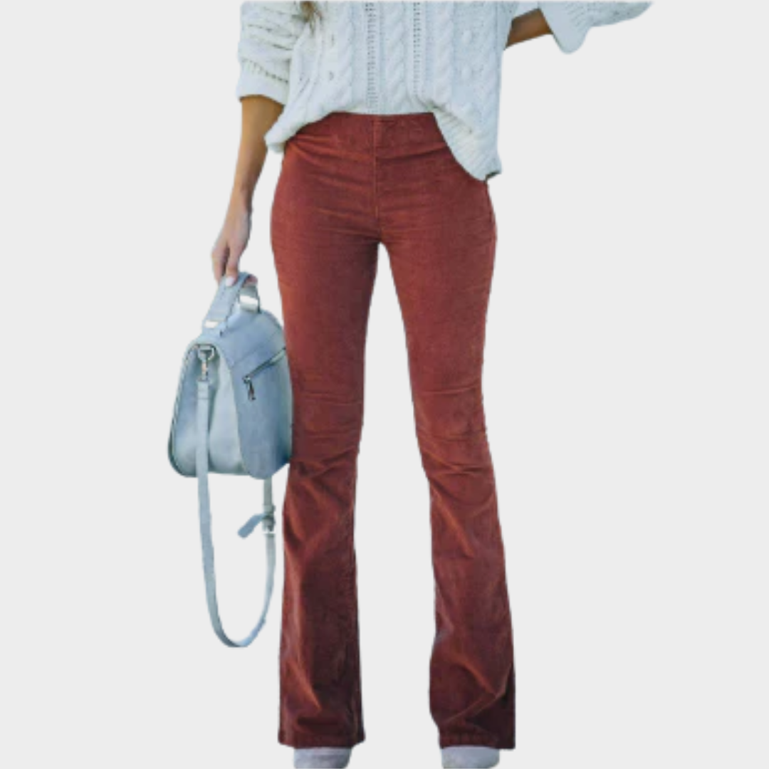 Women’s Corduroy Flare Pants – High Waisted Slim Fit with Retro Stretch Fabric – Multiple Colours