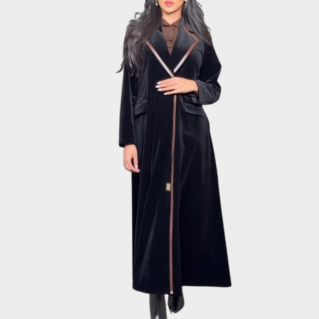 Women’s Long Trench Coat – Lapel Collar – Single Button – Elegant Modest Fit – Multiple Colours